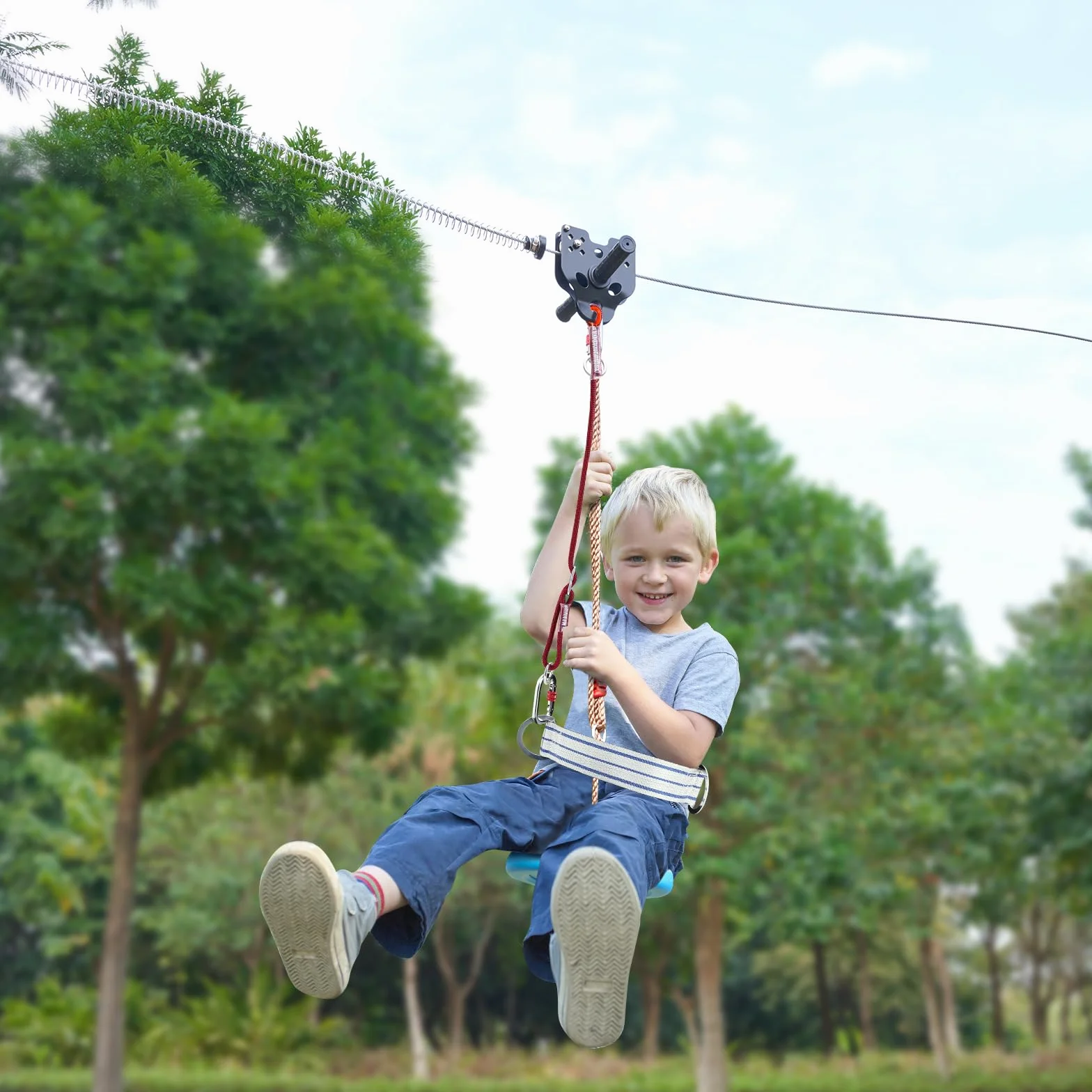 VEVOR Zestaw zipline dla dzieci i dorosłych, zestawy z zamkiem błyskawicznym 36 m do 226 kg, podwórko na zewnątrz, szybka konfiguracja zipline, rozrywka na placu zabaw z linką ze stali nierdzewnej,