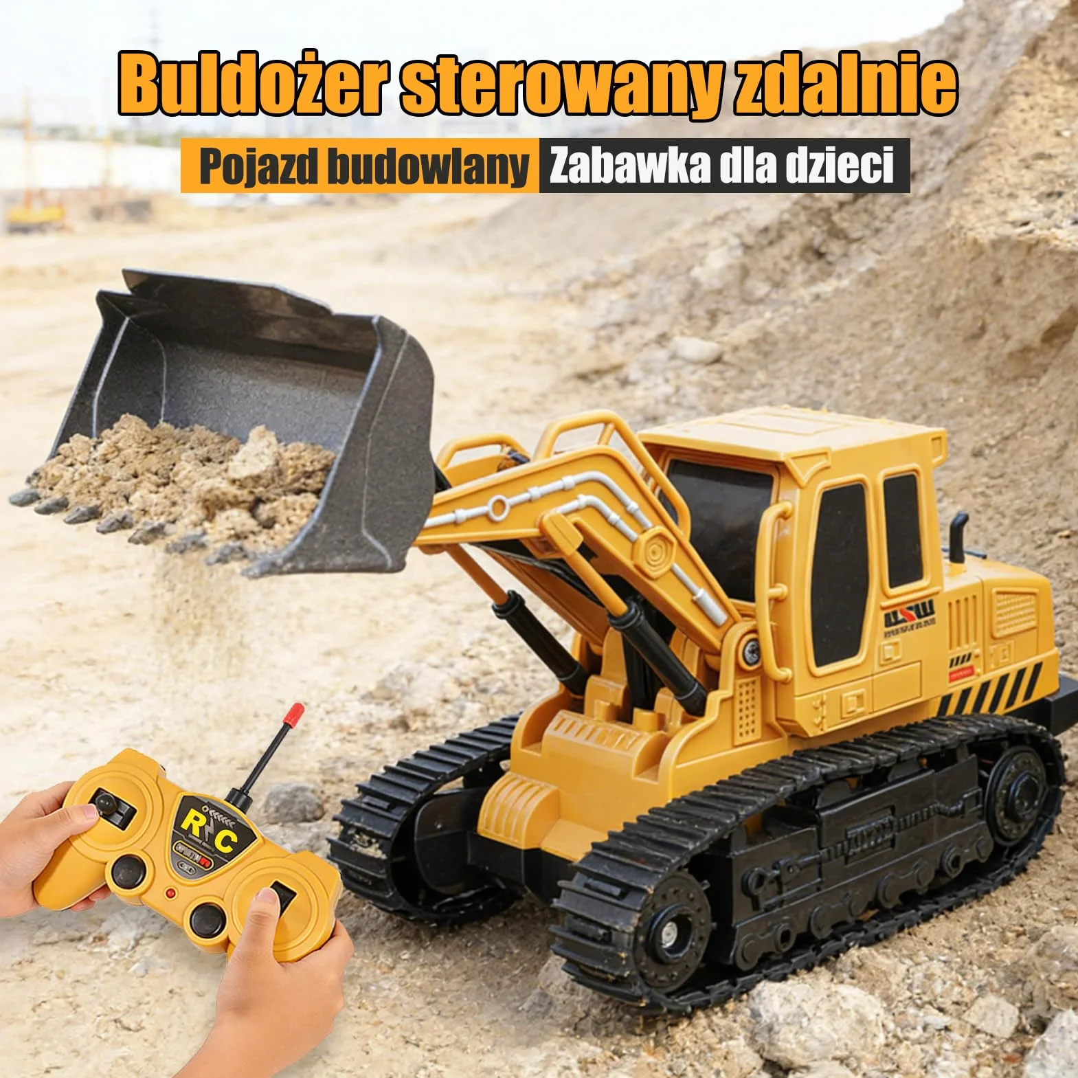 Jiakora Zdalnie sterowany buldożer, 2,4 GHz RC samochód traktor ciężarówka, ładowarka kołowa zdalnie sterowana światłem i dźwiękiem, 2 akumulatory 60 minut, koparka, pojazdy na placu budowy, zabawka
