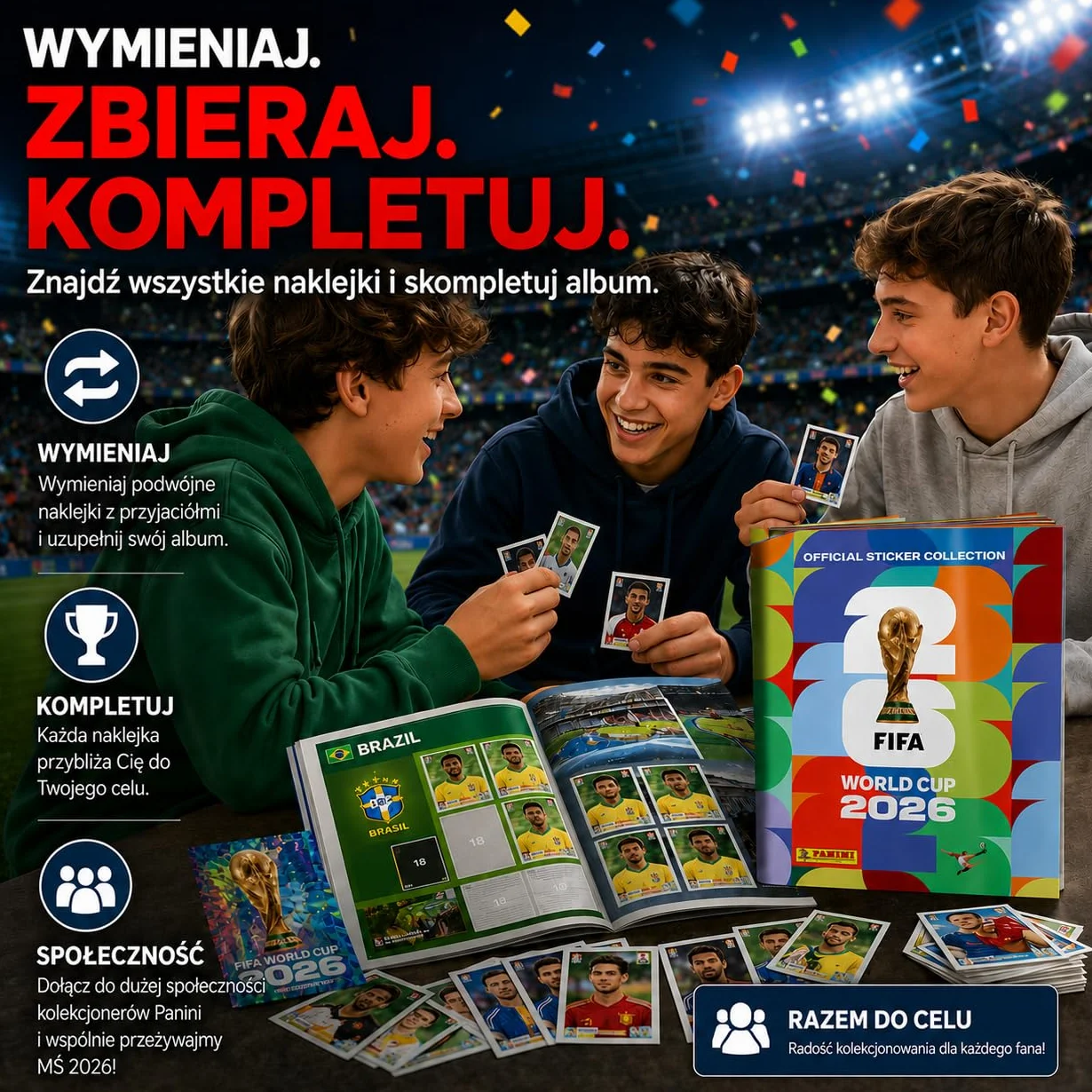 Zestaw startowy XXL Fan WM 2026 – oryginalny album z naklejkami Panini, ekstra 1 x plan meczów i 2 x opaski przeciwpotowe w Niemczech (album kolekcjonerski)