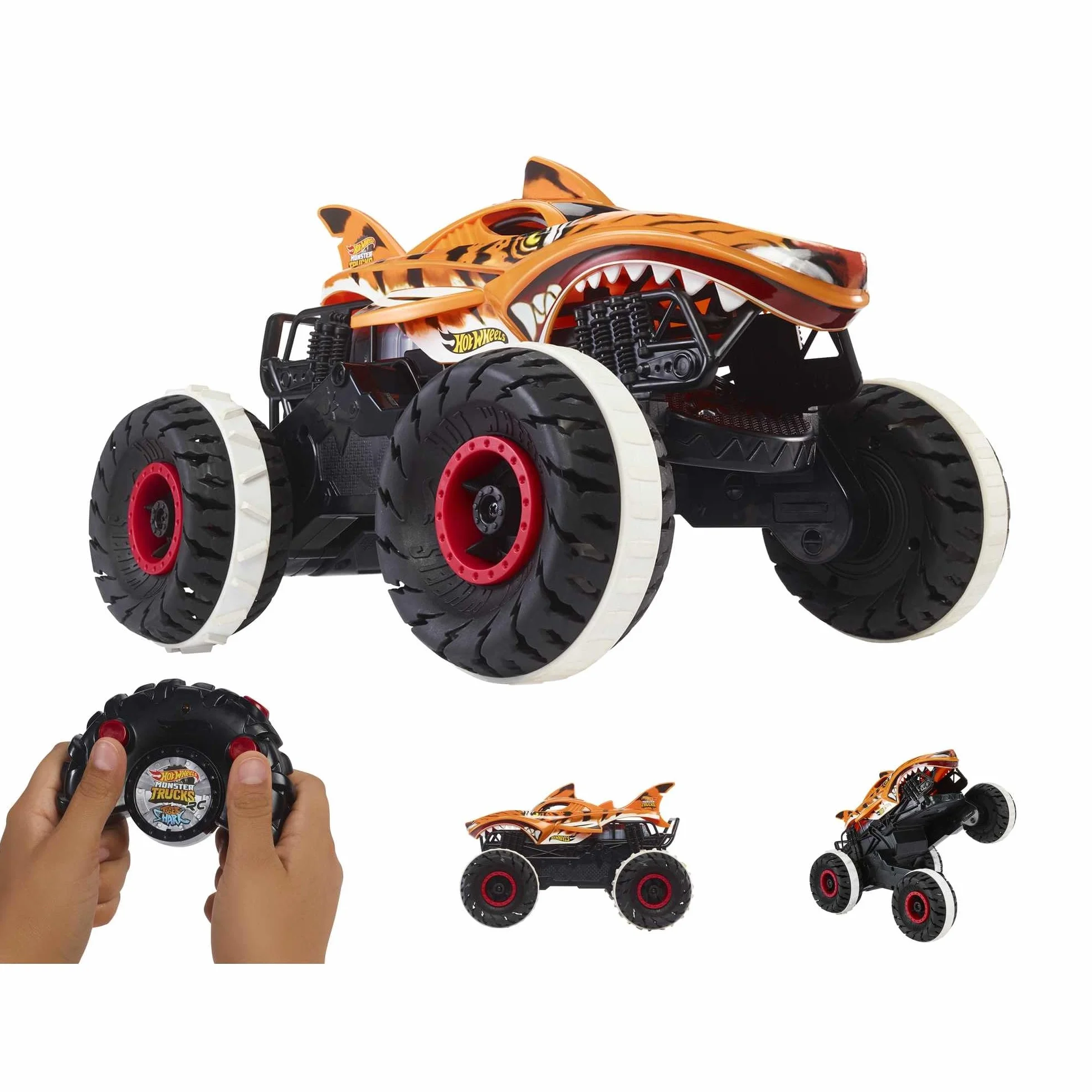Hot Wheels Monster Trucks Niepowstrzymany Tiger Shark Pojazd terenowy, zdalnie sterowany, zabawka dla dzieci od 4 roku życia, HGV87