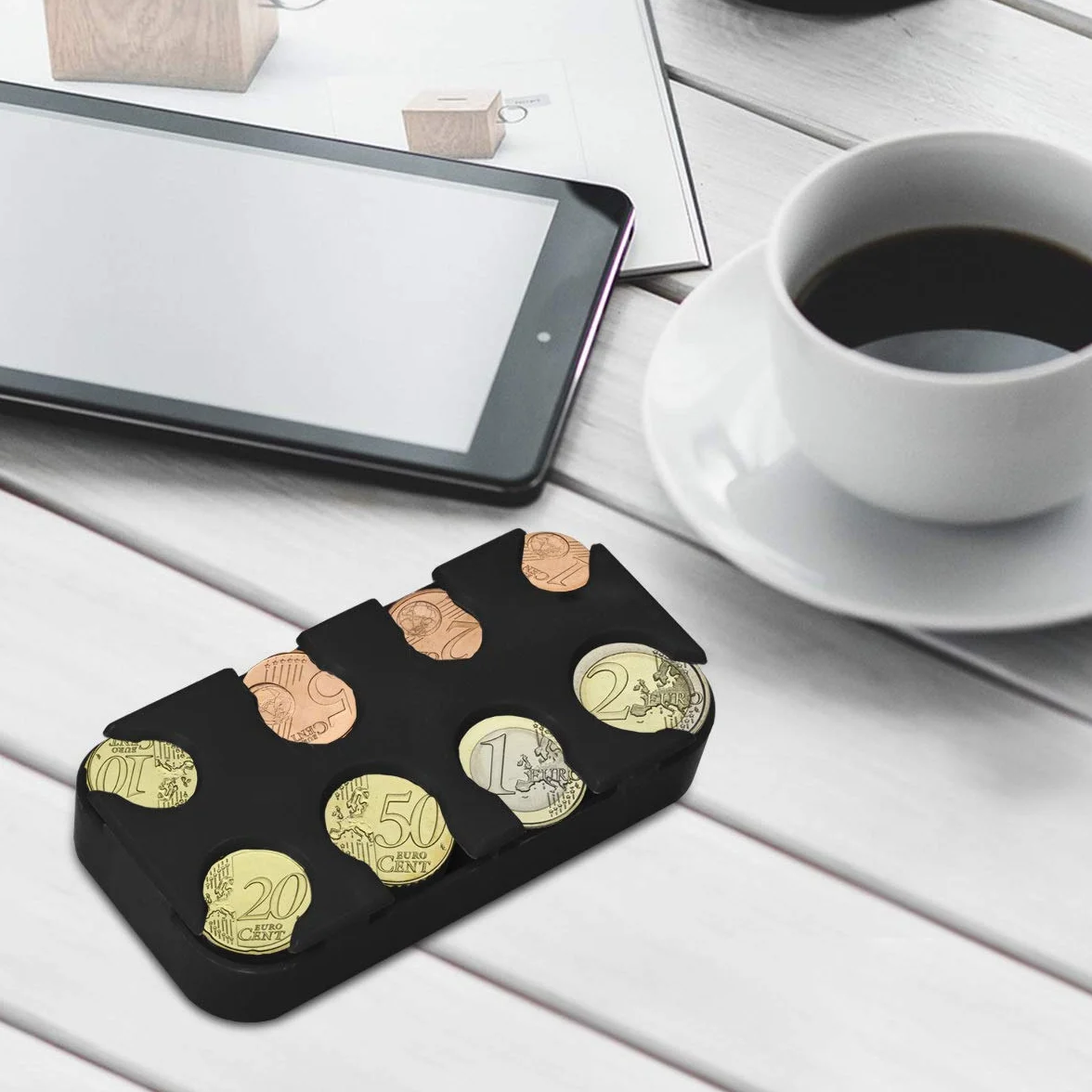 kwmobile Uchwyt na monety euro, 8 dozowników, od 1 centa do 2 euro, organizer do sortowania monet europejskich, czarny