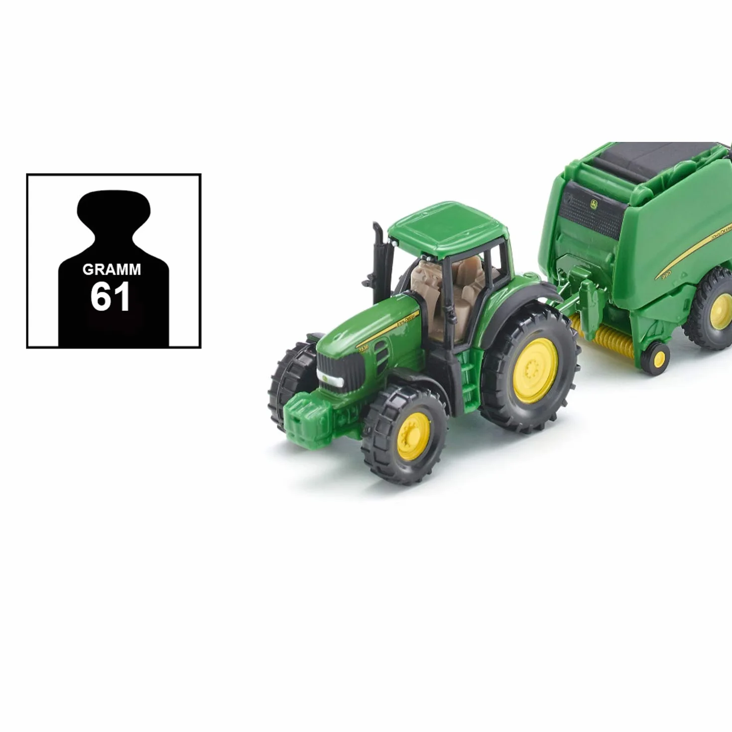 Siku 1665, John Deere Traktor z prasą do belowania, Z 2 belami siana, Metal,Tworzywo sztuczne, Zielony, Ruchome części