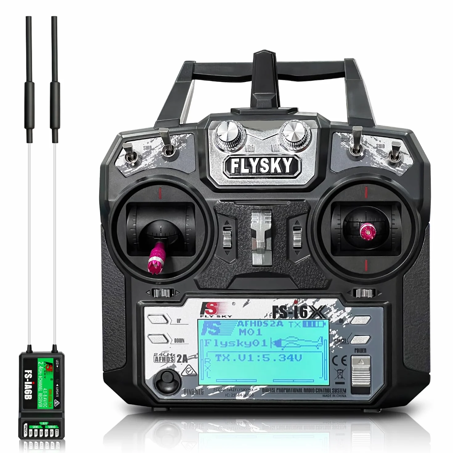 HAWK'S WORK FS-i6X 10 Ch Transmitter, 2.4GHz RC Controller z FS-iA6B Receiver dla Drone Multirotor Airplane Helicopter Car Tank Boat (i6X+iA6B)