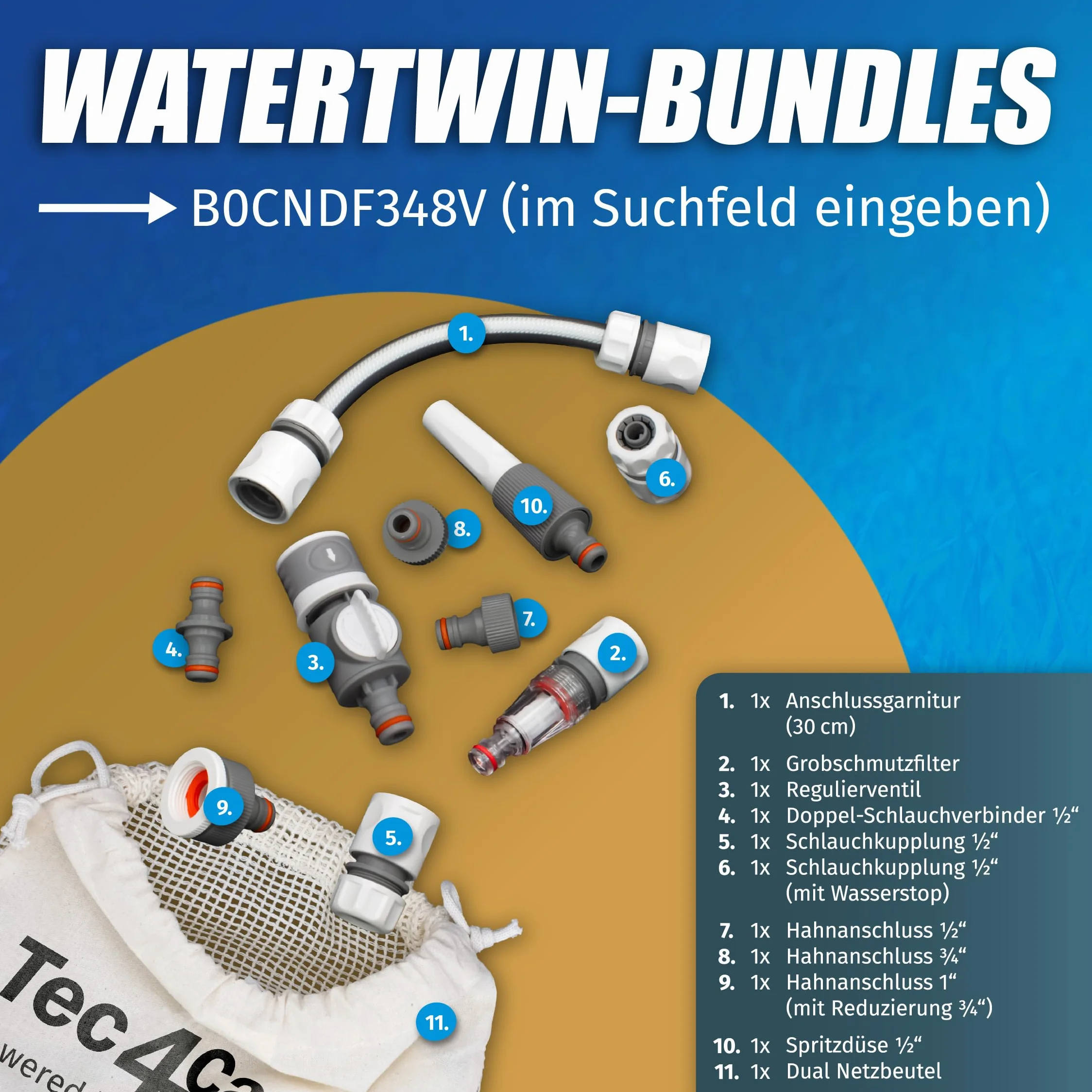 MaJoCompTec® CONNECT-30 zestaw do zbiornika na wodę i paliwo do przyczep kempingowych, akcesoria (zestaw przyłączeniowy z filtrem)