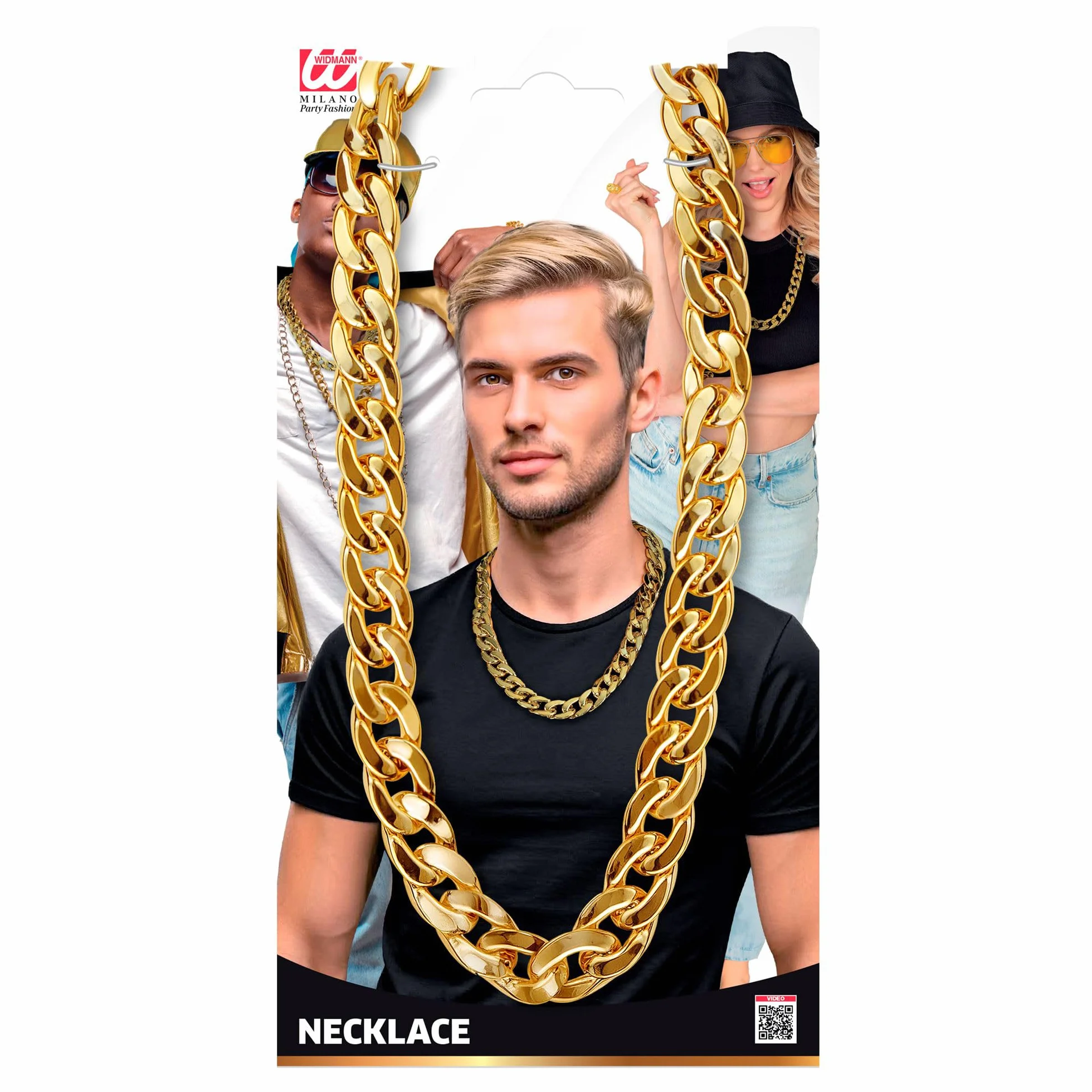 W WIDMANN MILANO Party Fashion - Naszyjnik złoty, 72 cm, biżuteria na szyję, dodatek, stroje karnawałowe, lata 80, raper