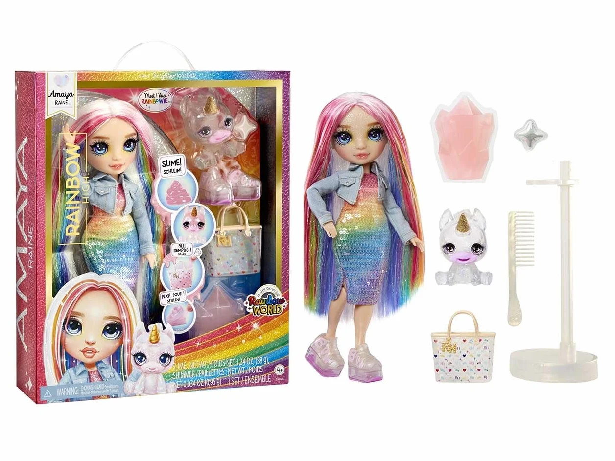 Rainbow High - Modna Lalka z Zestawem Slime i Zwierzątkiem - Amaya (Tęczowa) - 28 cm Połyskująca Lalka z Zestawem Slime, Magicznym Zwierzątkiem i Akcesoriami - 4-12 Lat