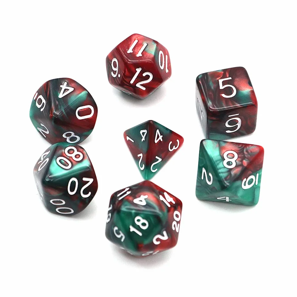 DollaTek Polyhedral Dice zestaw do gry sto?owej, 3 zestawy kostek, 3 x 7 (21 sztuk), seria D20, D12, D10, D8, D6, D4, DND, kostka, DND, RPG, MTG, dwucz??ciowa (czerwona i zielona)