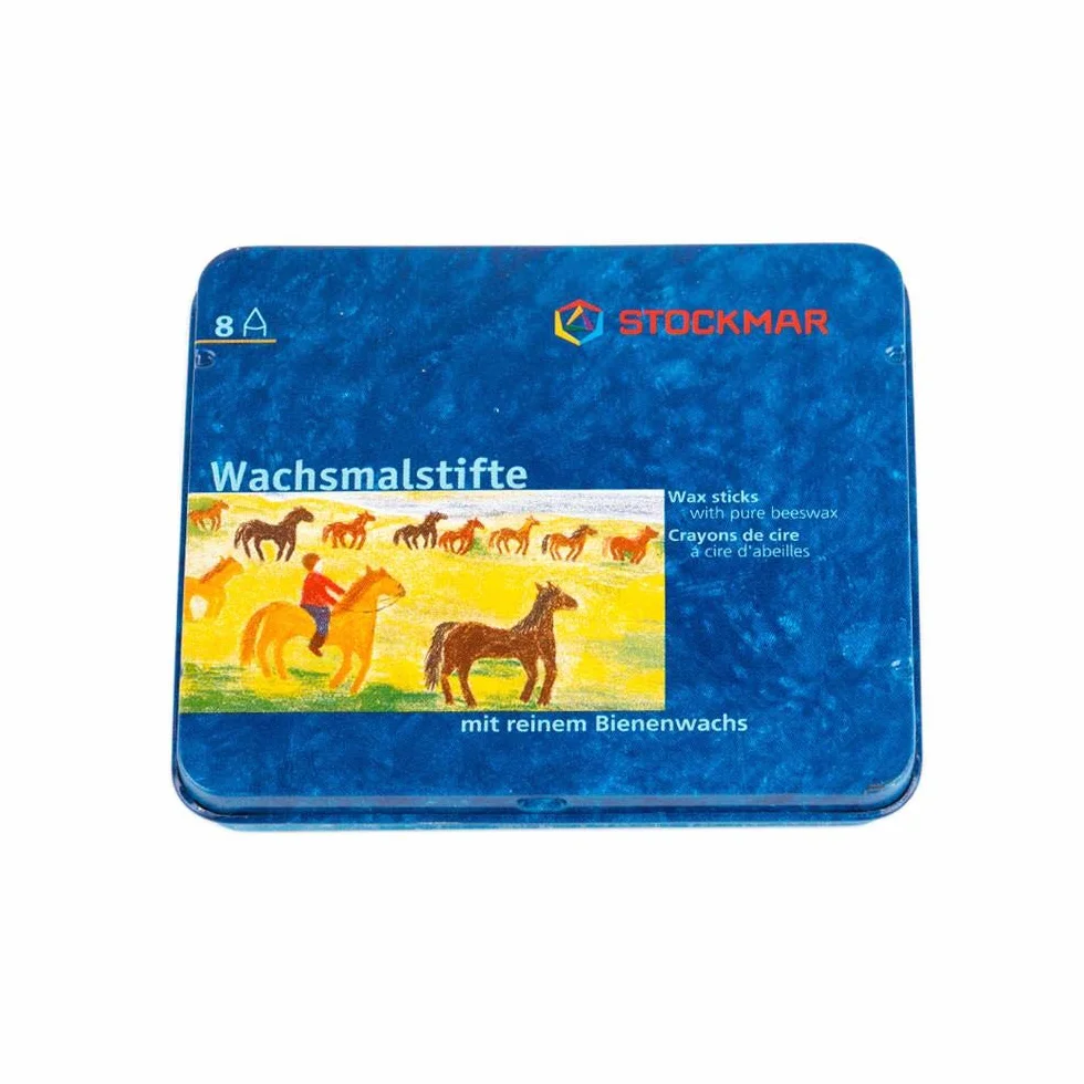 Stockmar 204884258 34000 bloki do malowania woskowego z czystym woskiem pszczelim, 8 kolorów świecowych w poręcznym bloku, zapakowane w praktyczne blaszane etui, idealne do malowania dla dzieci