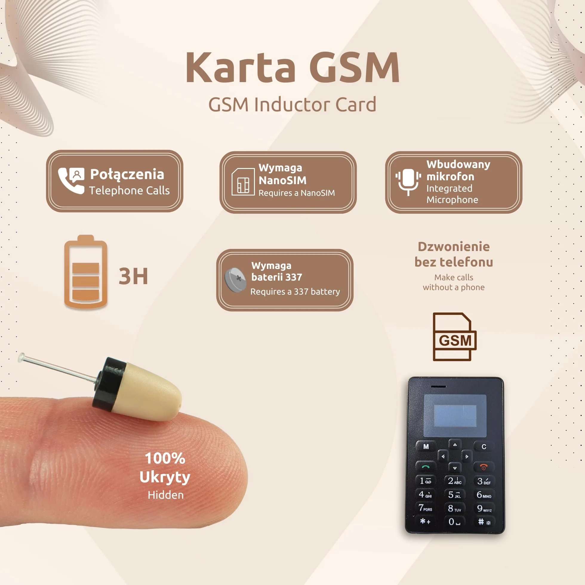 PingaOculto Słuchawka Szpiegowska GSM Egzamin Ukryte Mini Niewidoczne dla Karty NanoSIM z Mikrofonem - Słuchawki Szpiegowskie Bezprzewodowy Douszna (Słuchawka Szpiegowska Vip Pro SuperMini Karta GSM)