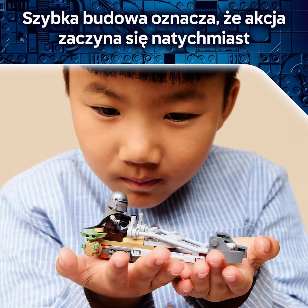 LEGO Star Wars Śmigacz Mandalorianina i Grogu, zabawka dla dziecka, zestaw z pojazdem i dwiema postaciami z serii Gwiezdne Wojny, pomysł na prezent dla 6-latka, klocki dla chłopca i dziewczynki 75436