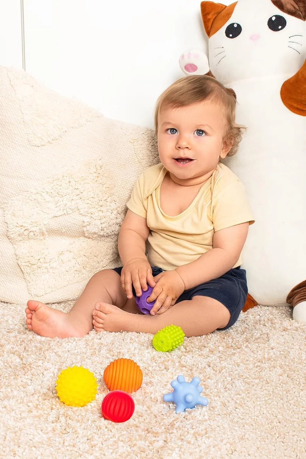 FANCY BABY 6 Piłek Sensorycznych do Masażu - Zabawki dla Niemowląt 0, 3, 6, 9, 12, 18 Miesięcy - Miękkie Piłki do Kąpieli i Stymulacji Zmysłów