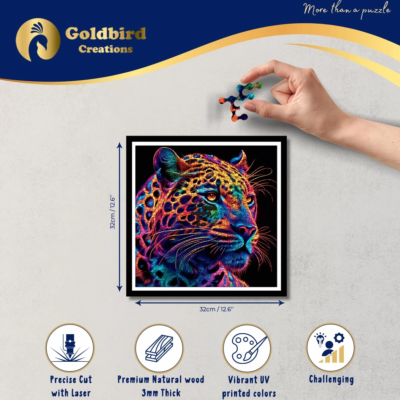 Drewniane puzzle dla dorosłych - Drewniane puzzle Zwierzęta - Trudne puzzle dla dorosłych - Puzzle Dekoracja ścienna Salon Sypialnia - Oryginalny prezent świąteczny - Jaguar GC0002