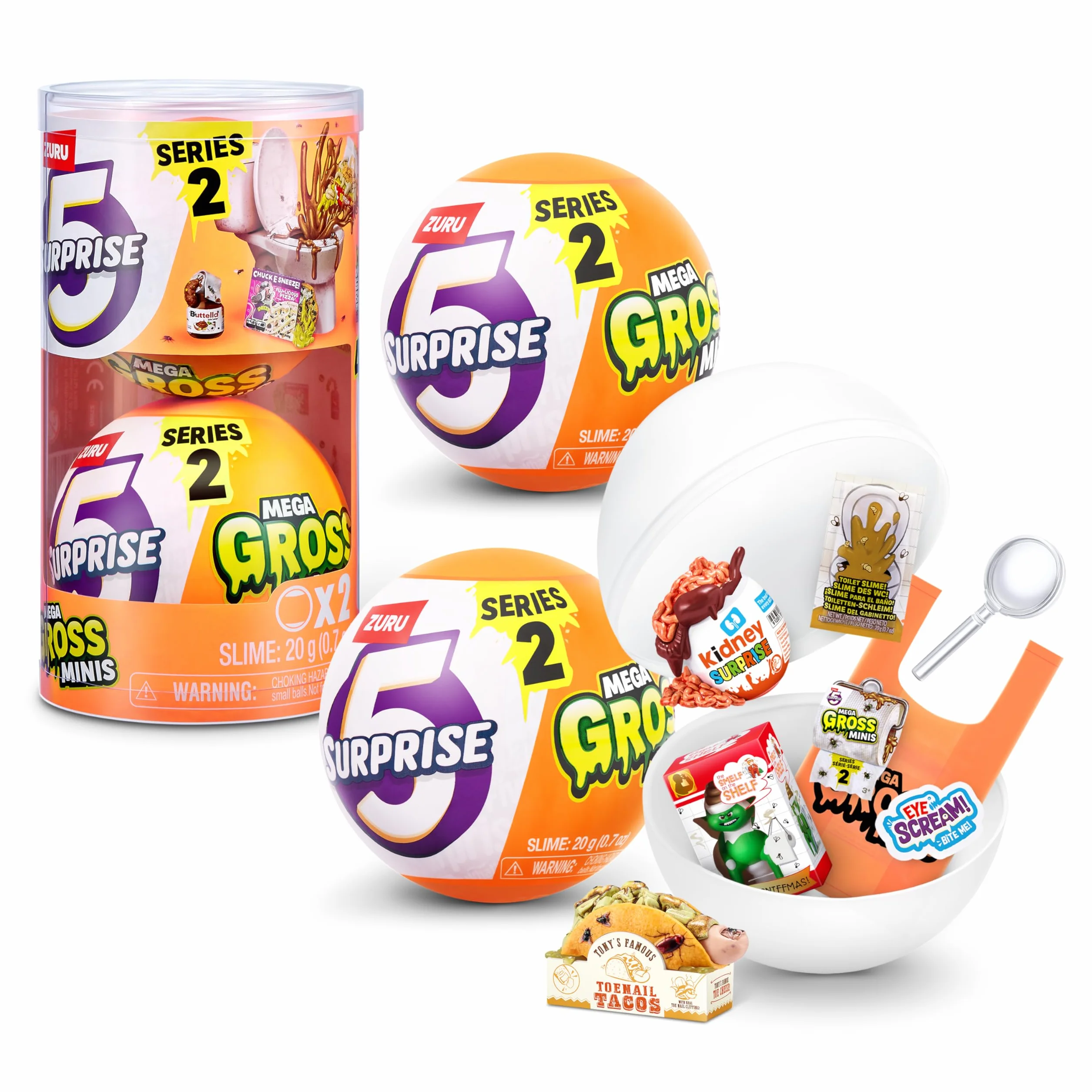 5 Surprise Marka: Mega Gross Minis Series 2, Typ figurek zabawki: Miniaturowa figurka, Nazwa produktu: Mini Gross, 2 kapsułki, 5 niespodzianek wewnątrz, 40+ mini, rzadkie do odkrycia, motyw parodii