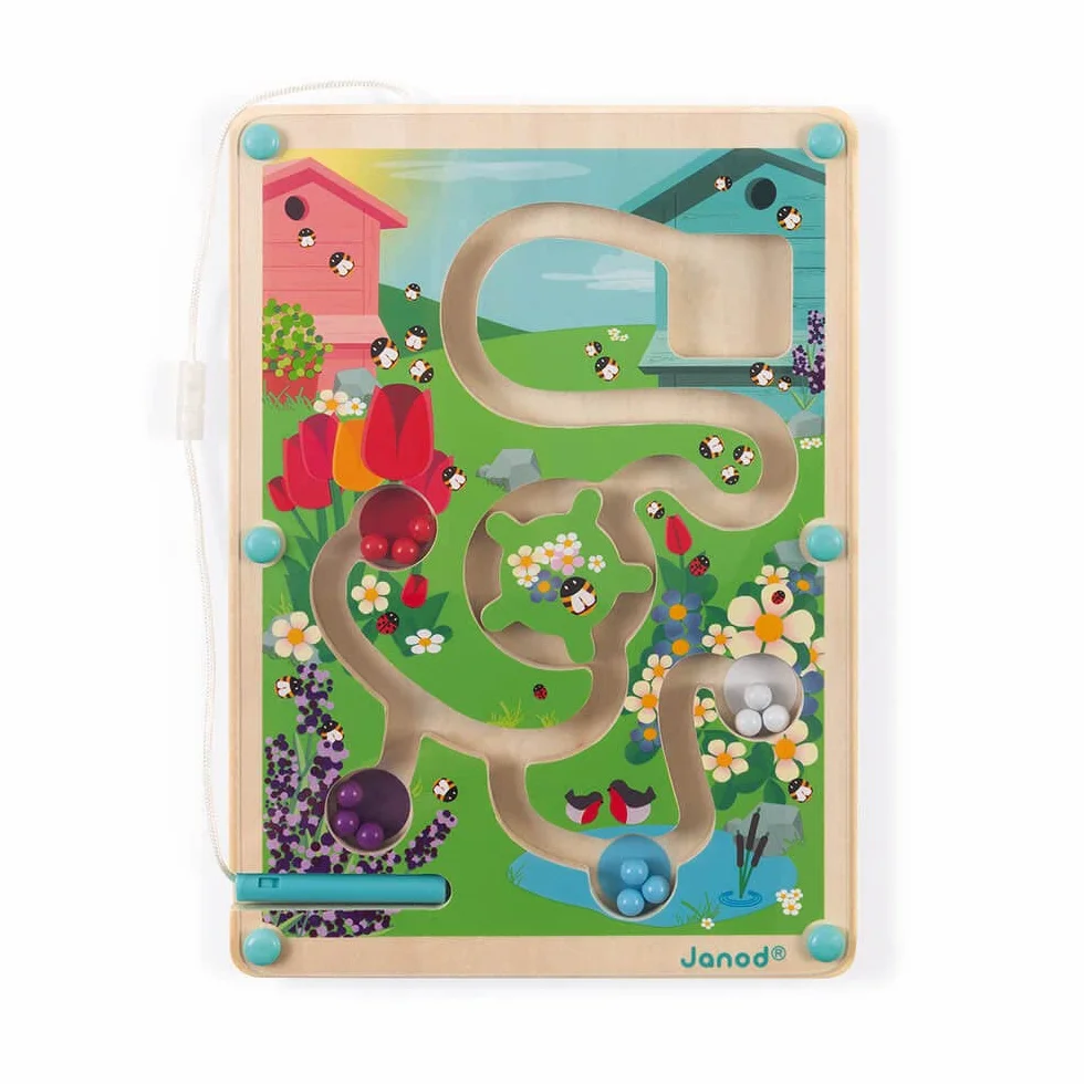 Janod - Wooden Magnetic Beehive Maze - Develops Fine Motor Skills and Concentration - Dimensions: 7.1 inch X 9.8 inch - Fsc-Certified - Suitable for Ages 2 and Up, J05310