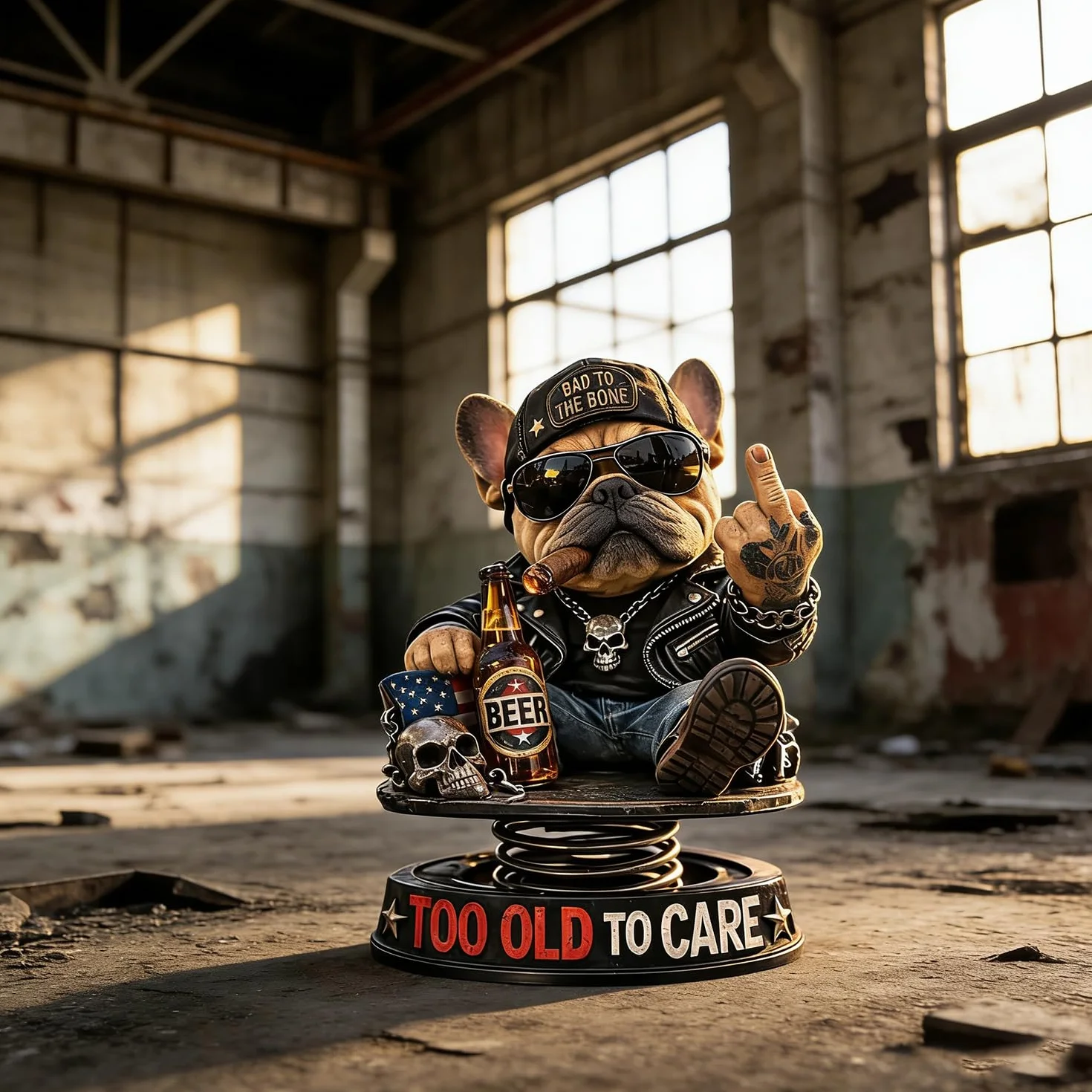Too Old to CareDashboard Bobblehead, śliczny buldog dekoracja deski rozdzielczej, ciekawa deska rozdzielcza buldog środkowy palec statuetka dekoracja, humorystyczny bob samochodowy