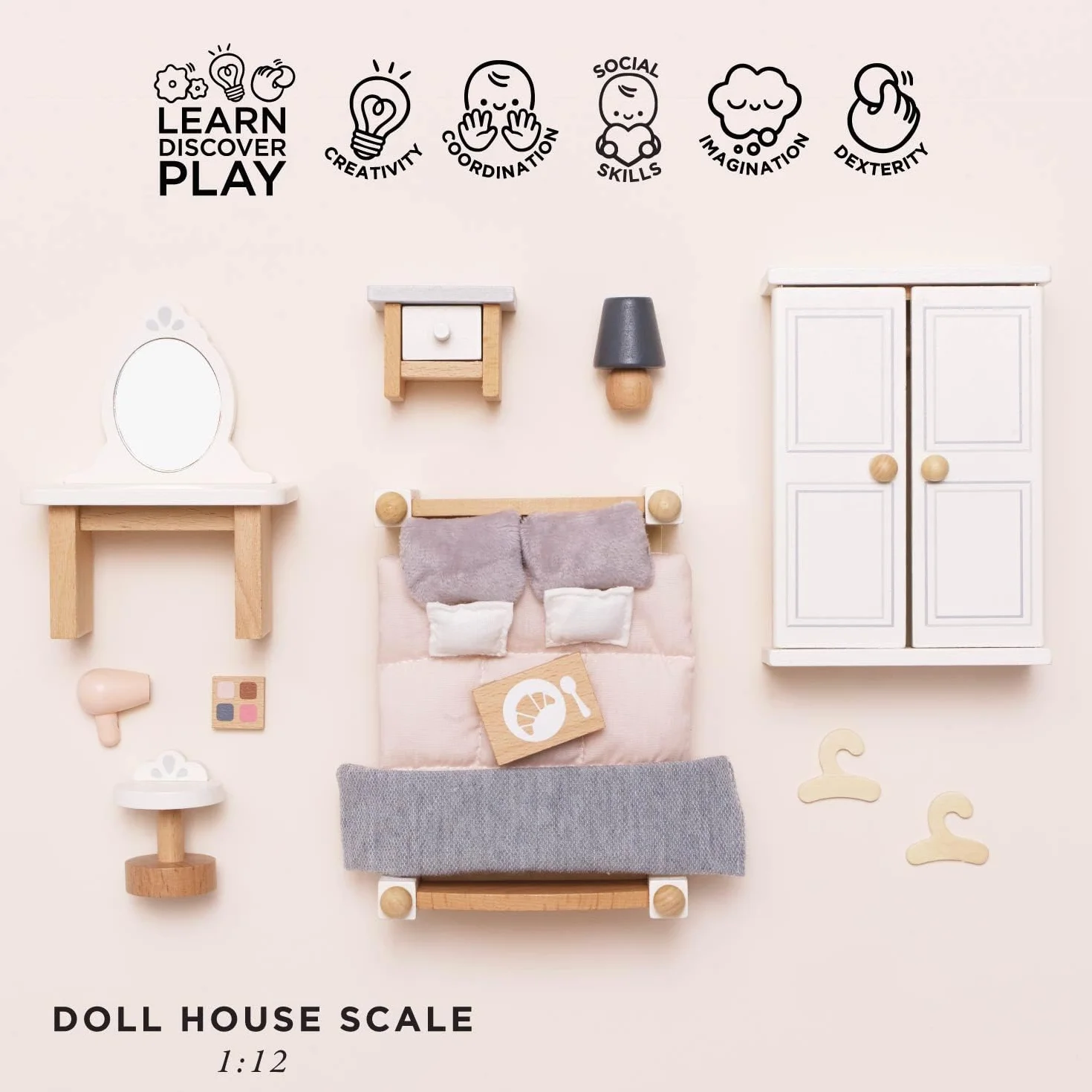 Le Toy Van - Wooden Daisylane Master Bedroom Dolls House Accessories Play Set For Dolls Houses, Dolls House Furniture Sets - Suitable For Ages 3+