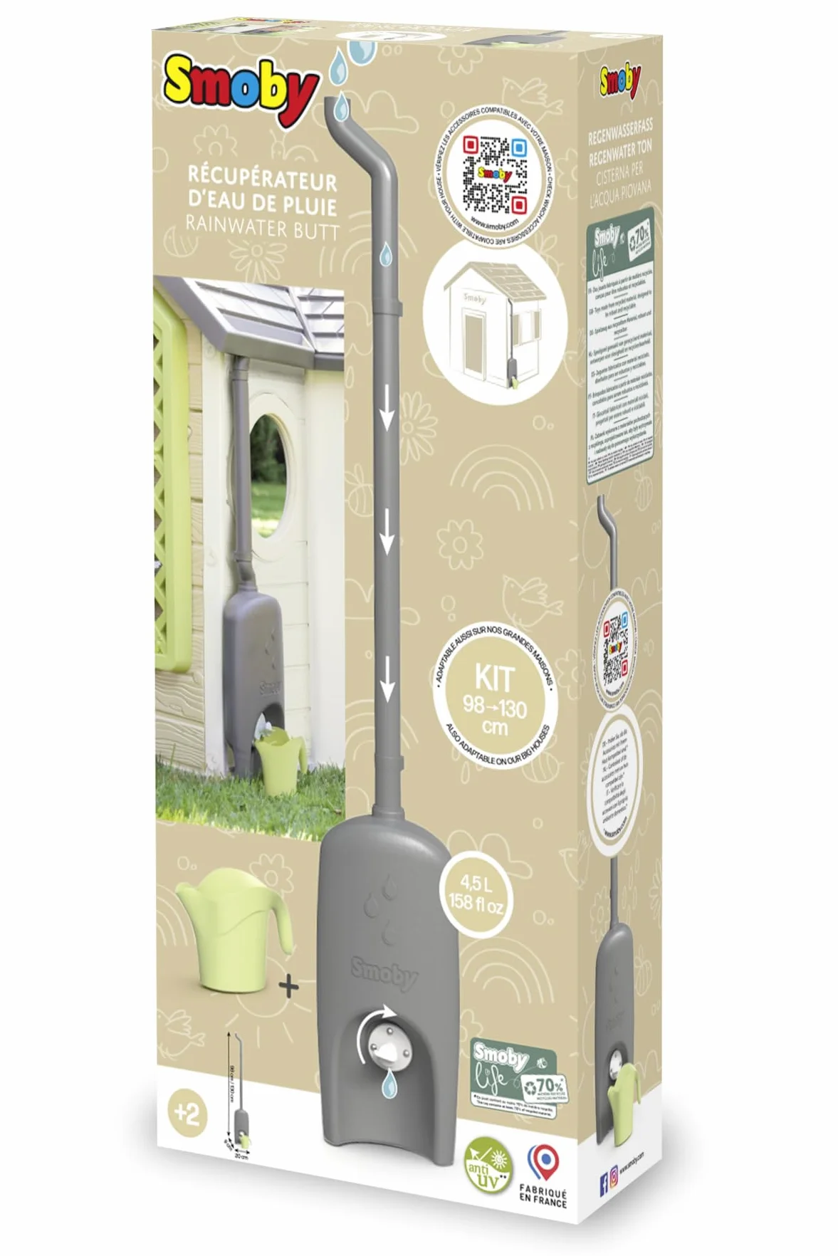 Smoby Life - Zbieracz wody - Rynna, zbiornik, kran, konewka - Powłoka anty-UV - Materiał z recyklingu - Od 2 lat - Wyprodukowano we Francji
