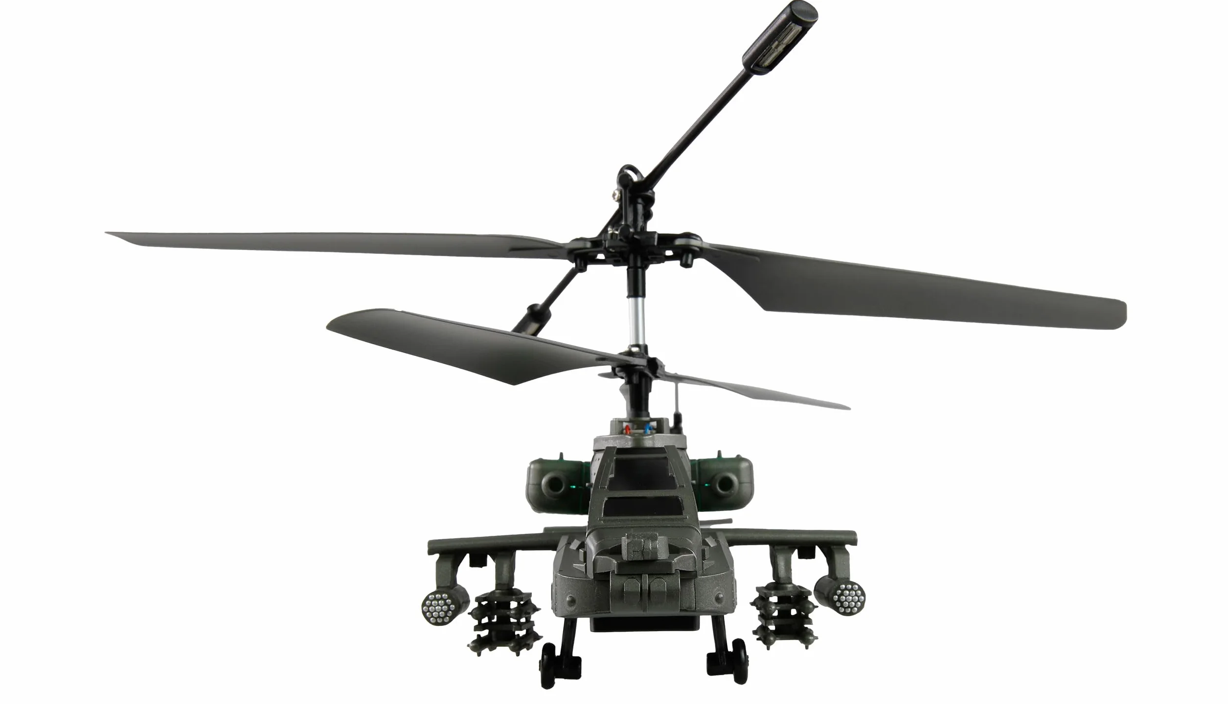 Apache AH-64 Helicopter Coaxial 3,5-kanałowy RTF z pilotem zdalnego sterowania, akumulator, kabel do ładowania, 250 mm, ciemnozielony