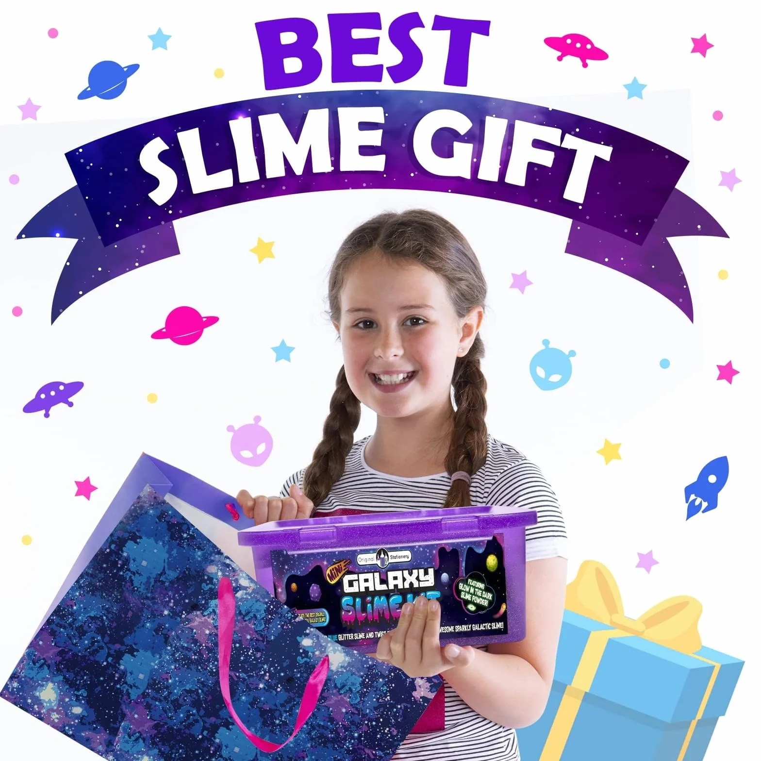 Original Stationery: Zestaw Galaxy Slime z klejem świecącym w ciemności i gwiazdkami do tworzenia brokatu i galaktycznego szlamu! dla dziewcząt i chłopców