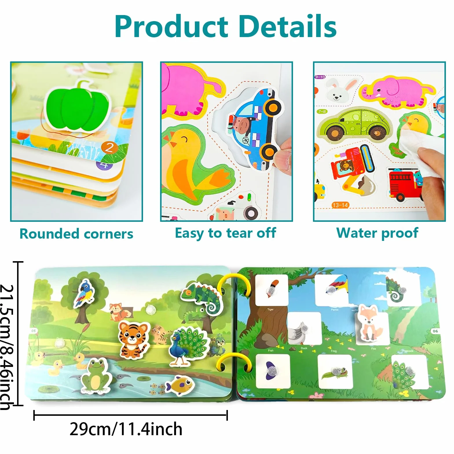 2PC Montessori Busy Book dla dzieci 1 2 3 4 5 lat, Quiet Book, książka z ćwiczeniami do nauki zwierząt, kolory, kształty, owoce, warzywa, pojazdy, żywność i dinozaury