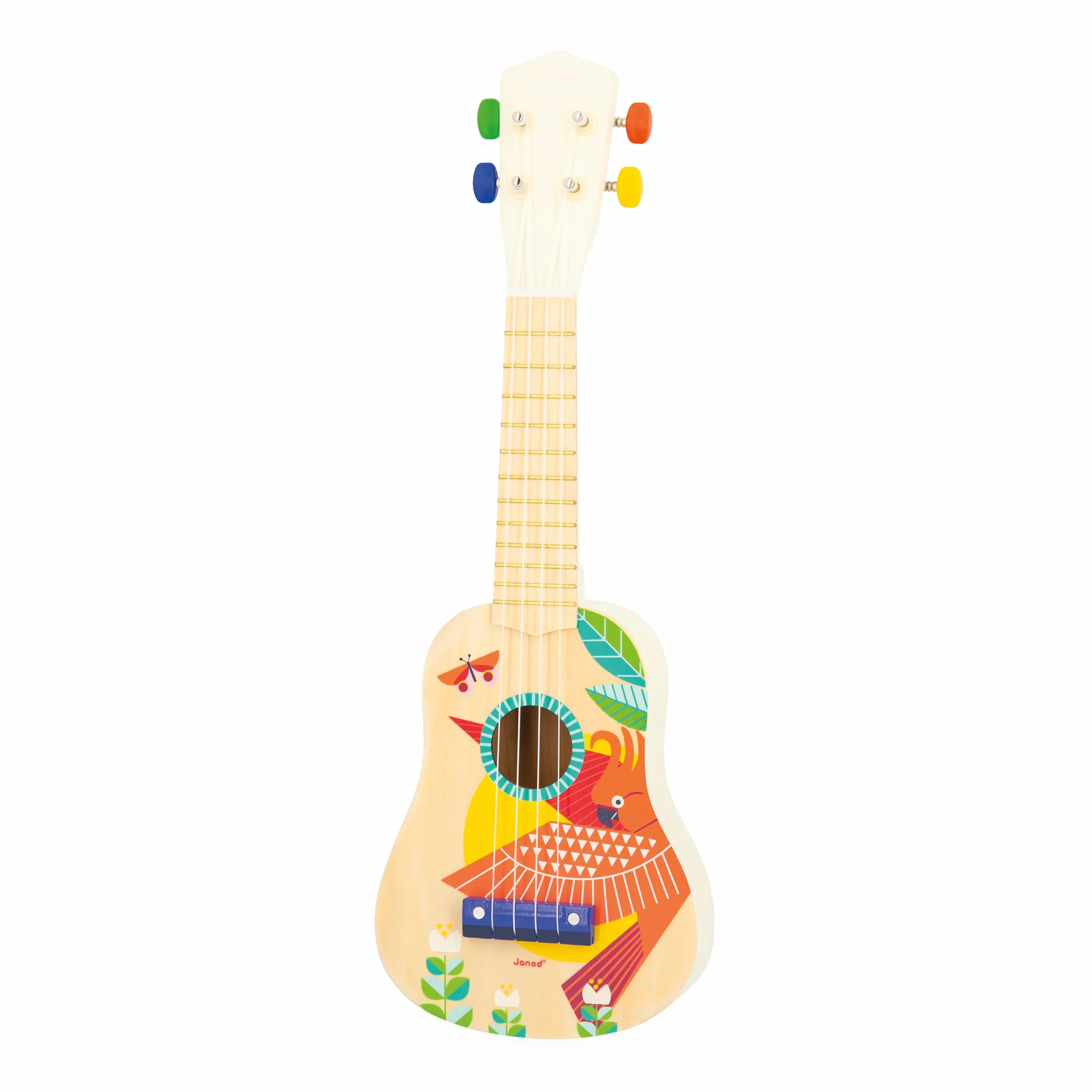 Janod Drewniane Ukulele Gioia-Instrument Dzieci-Sztuczna zabawka i zachęta muzyczna-malowanie wodne 3 lata, J07652, Multicolor (JURATOYS