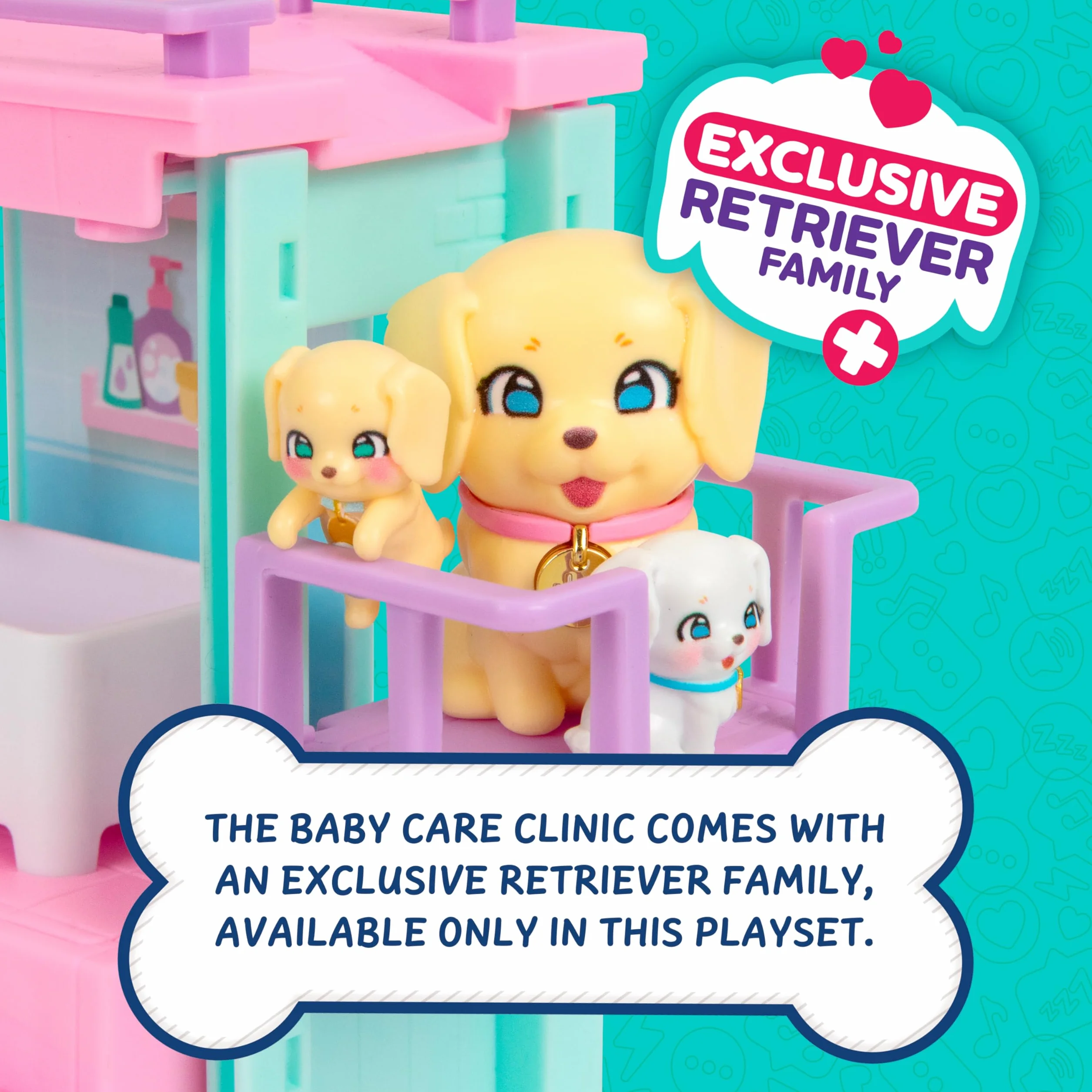 Little Live Pets Mama Surprise Families zestaw do zabawy dla niemowląt, 3 szczenięta retrievera, magiczny, dwustronny zestaw do zabawy (szerokość 27,8 cm, wysokość 23,8 cm) do karmienia, kąpieli i