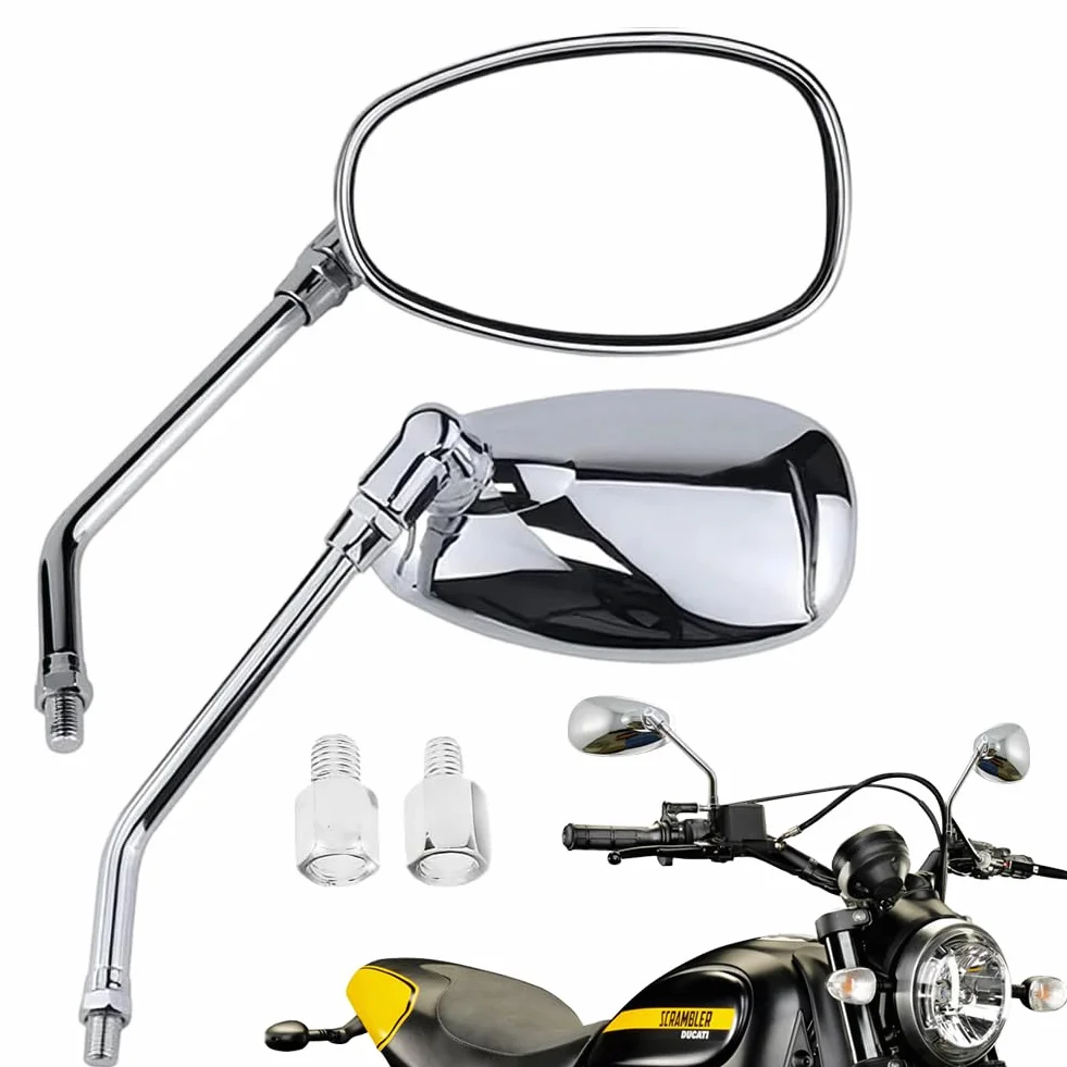 Uniwersalne lusterko motocyklowe, 10 mm, lusterko wsteczne Moto z opakowaniem śruby do skutera, Street Bike Cruiser Chopper Sport Bike ATV (chrom#1)