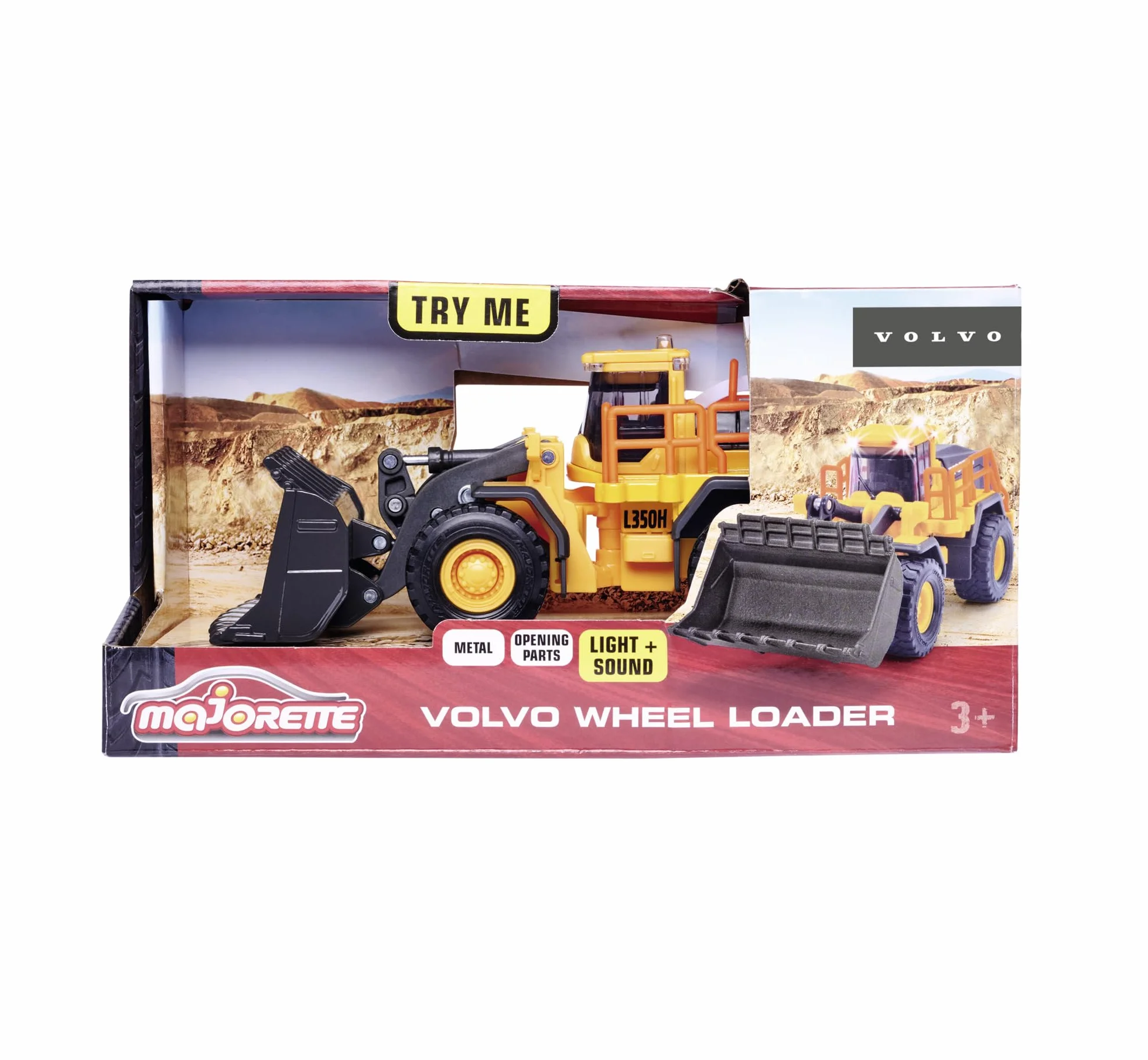 Majorette Grand 213723001 VOLVO Ładowarka Spychacz 21 cm, światło i dźwięk, zabawka pojazd budowlany buldożer metalowy diecast, od 3 lat
