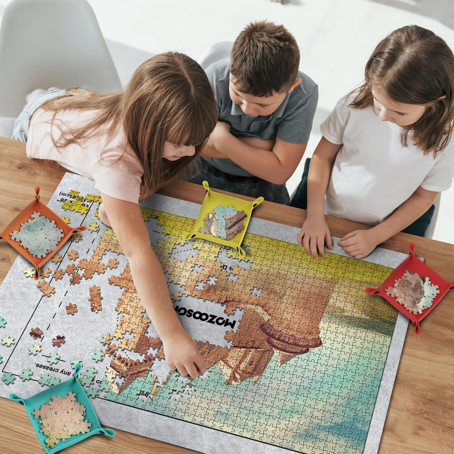 MOZOOSON Mata do układania, przenośna mata do puzzli, mata do puzzli, dla dorosłych, 1000, 1500 sztuk z pompką (szara)