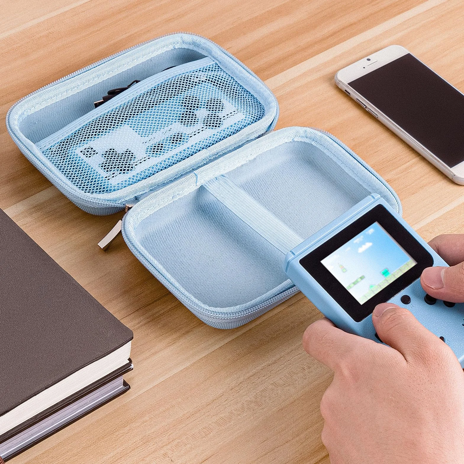 Linkidea Tragetasche für Handheld-Spielkonsole, schützende Reisebox für Retro-Mini-Spielekonsolen für Ladekabel, Ohrhörer, Batterien und Zubehör