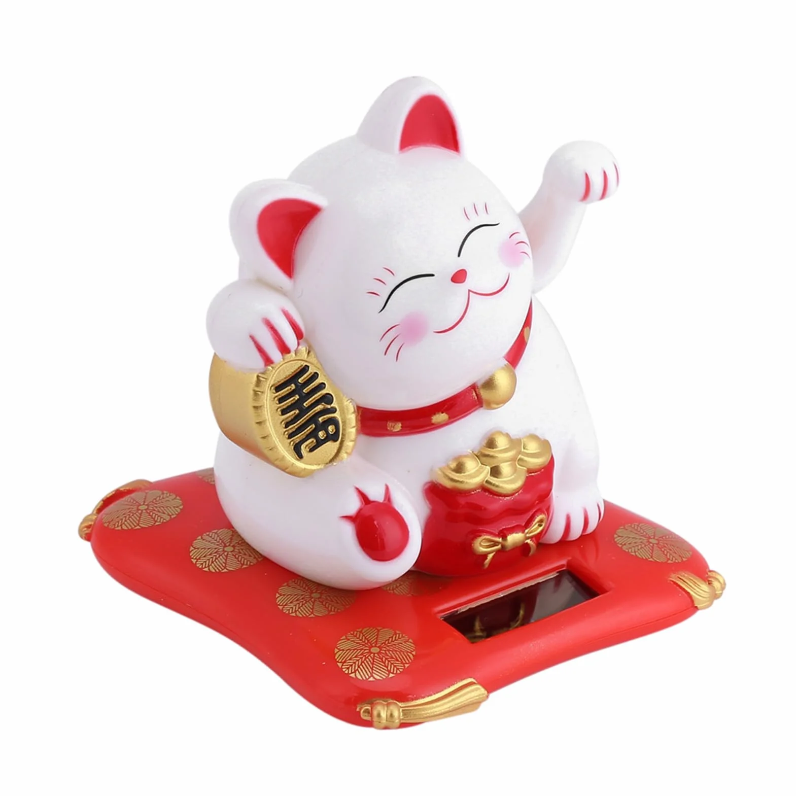 Calico Cat Machający Kot Japoński Maneki Neko Fortune Wealth Dekoracja Biurowa Samochodu Zasilanego Energią Słoneczną (Biała)