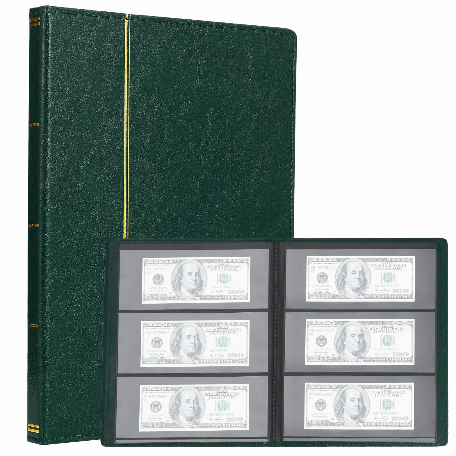 TsunNee Album na banknoty z 60 kieszeniami, skórzana okładka, dwustronna książeczka do zbierania walut, pamiątkowy album kolekcjonerski