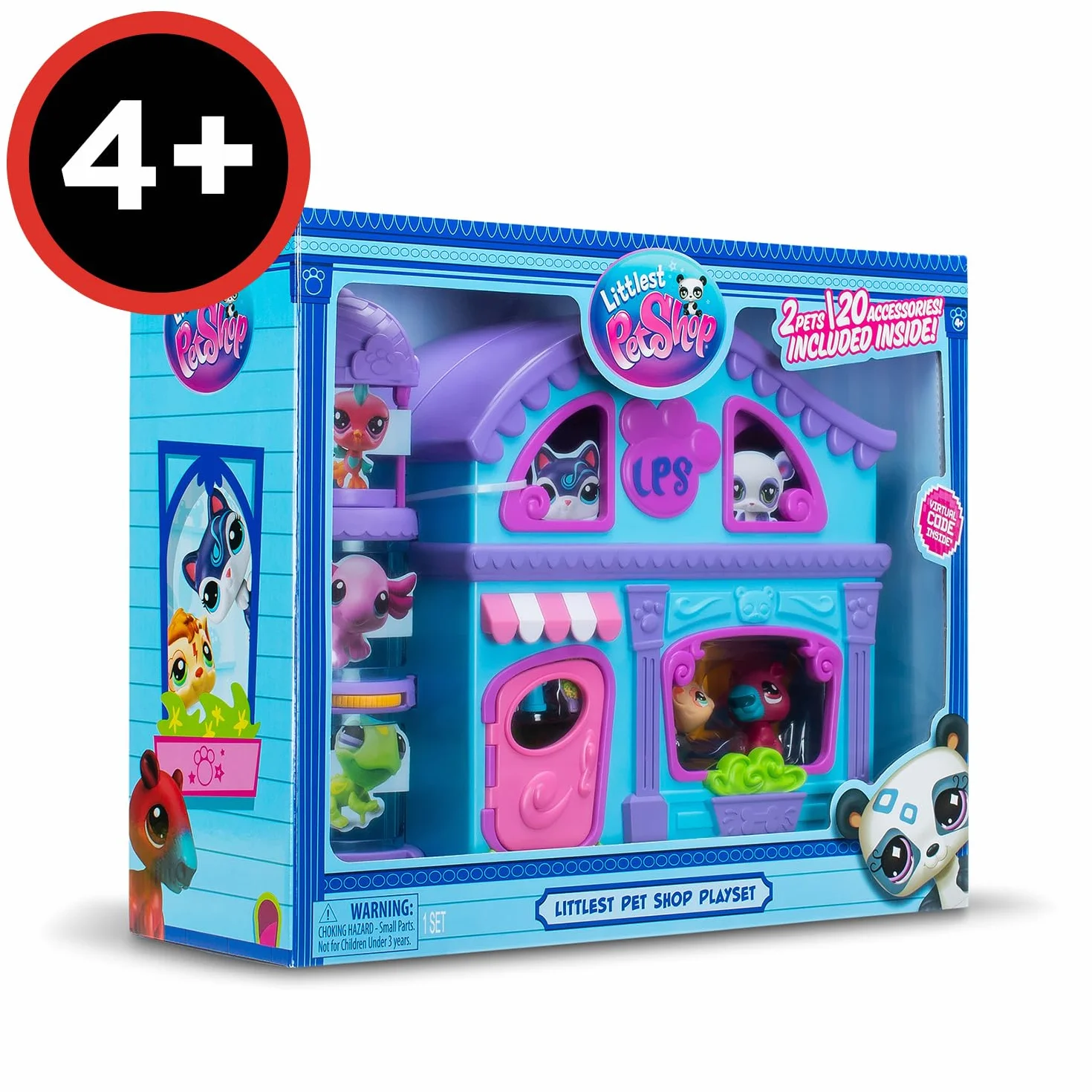 BANDAI Littlest Pet Shop - The Grande Maison des Pet Shop - Zestaw gier z 2 sklepami dla zwierząt domowych w zestawie i 20 akcesoriami - Mini-Figurines dla zwierząt do kolekcjonowania - Zabawka dla