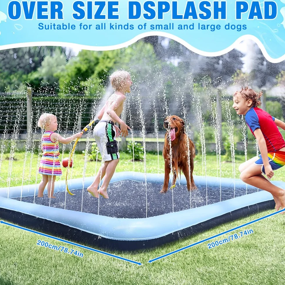 Zabawka wodna dla dzieci, do zabawy na świeżym powietrzu z funkcją antypoślizgową, 200 cm, podkładka Splash Pad dla dzieci, zabawka ogrodowa dla dzieci (kwadratowy, 200 cm)