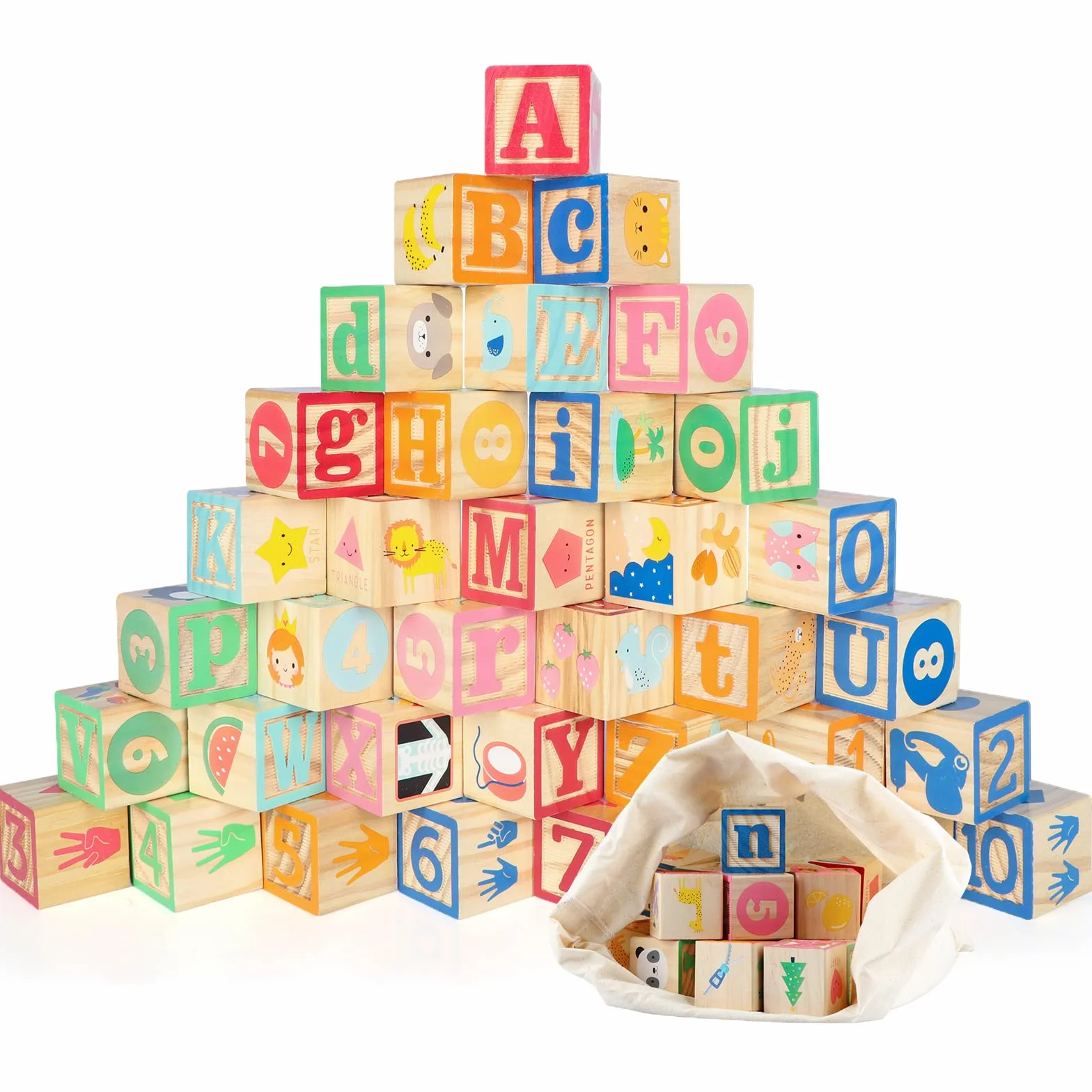 Jacootoys 36 sztuk drewniane bloki ABC 1.65" duże litery alfabetu numer zestaw klocków budowlanych Montessori zabawki edukacyjne dla dzieci