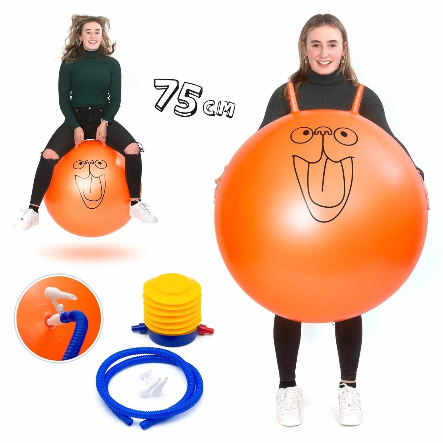 CKB LTD Kosmiczna skakanka Hooper Gigantyczny kosz kosmiczny dla dorosłych - nadmuchiwany z pompką nożną do 100 kg, bardzo duży 75 cm, pomarańczowy