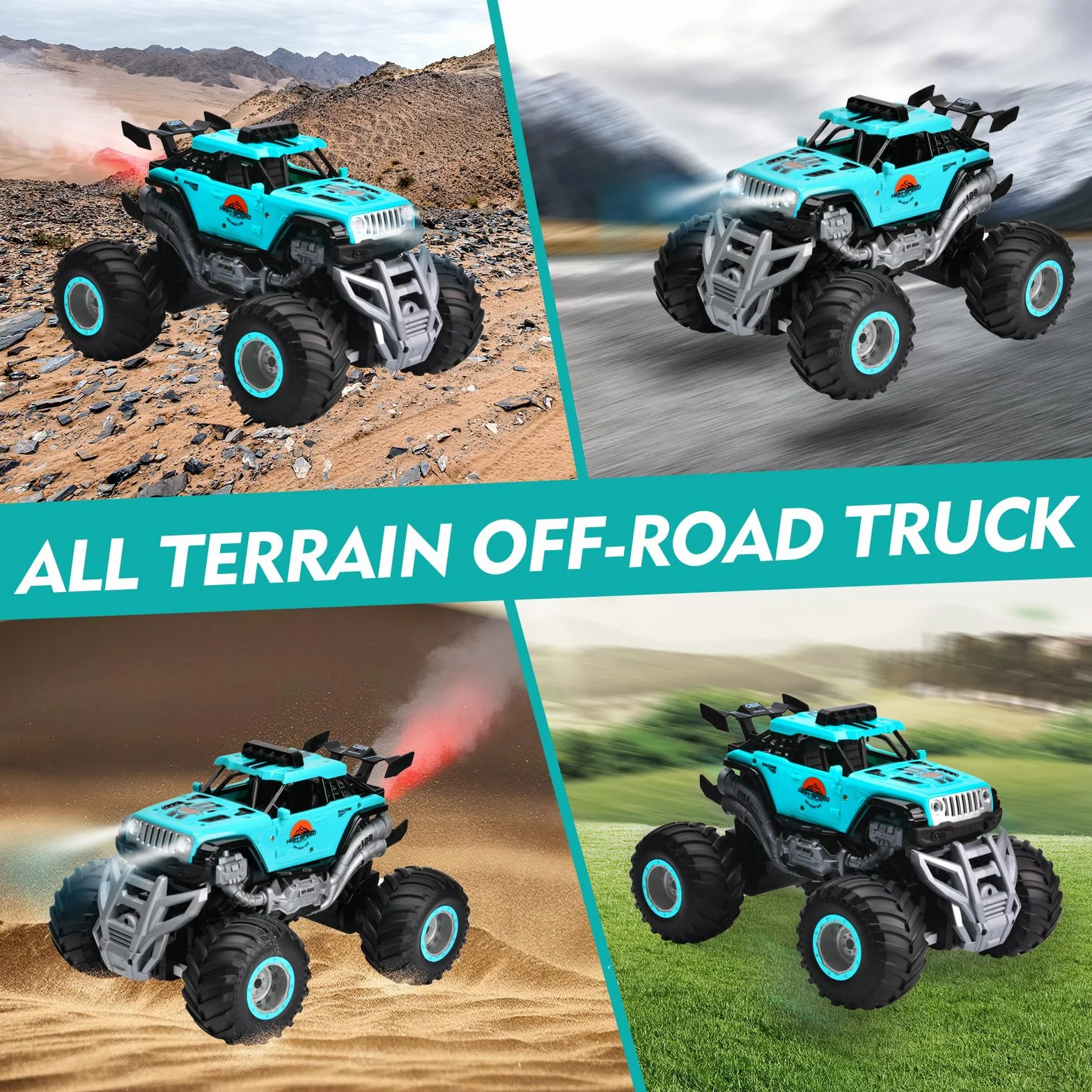 iBlivers Samochód Zdalnie Sterowany, Zdalne sterowanie Monster Truck, 2.4GHz All Terrain RC Cars, zdalne sterowanie Monster Car z 2 bateriami, Spray RC Truck dla chłopców 4-7 8-12 i dziewcząt