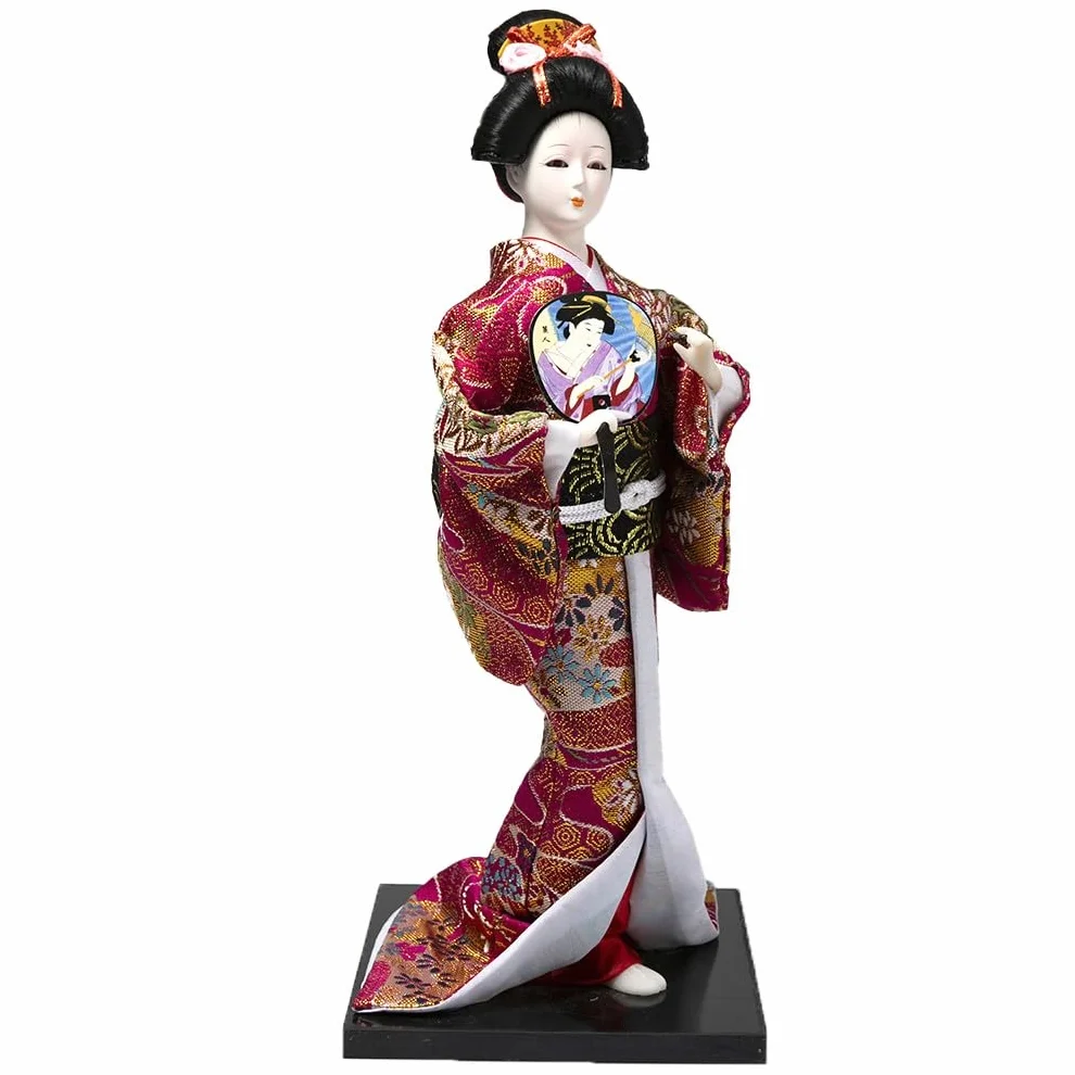 lachineuse - Japońska lalka kimono fuksja - tradycyjna azjatycka lalka 31 cm - japońska dekoracja salonu - figurka gejszy - rzemiosło - Home Deco Asia Japonia