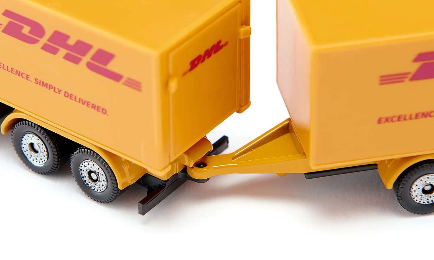 Siku 1694, Ciężarówka z przyczepą DHL, Metal/Tworzywo sztuczne, Żółta, Otwierana tylna klapa, Odczepiana przyczepa