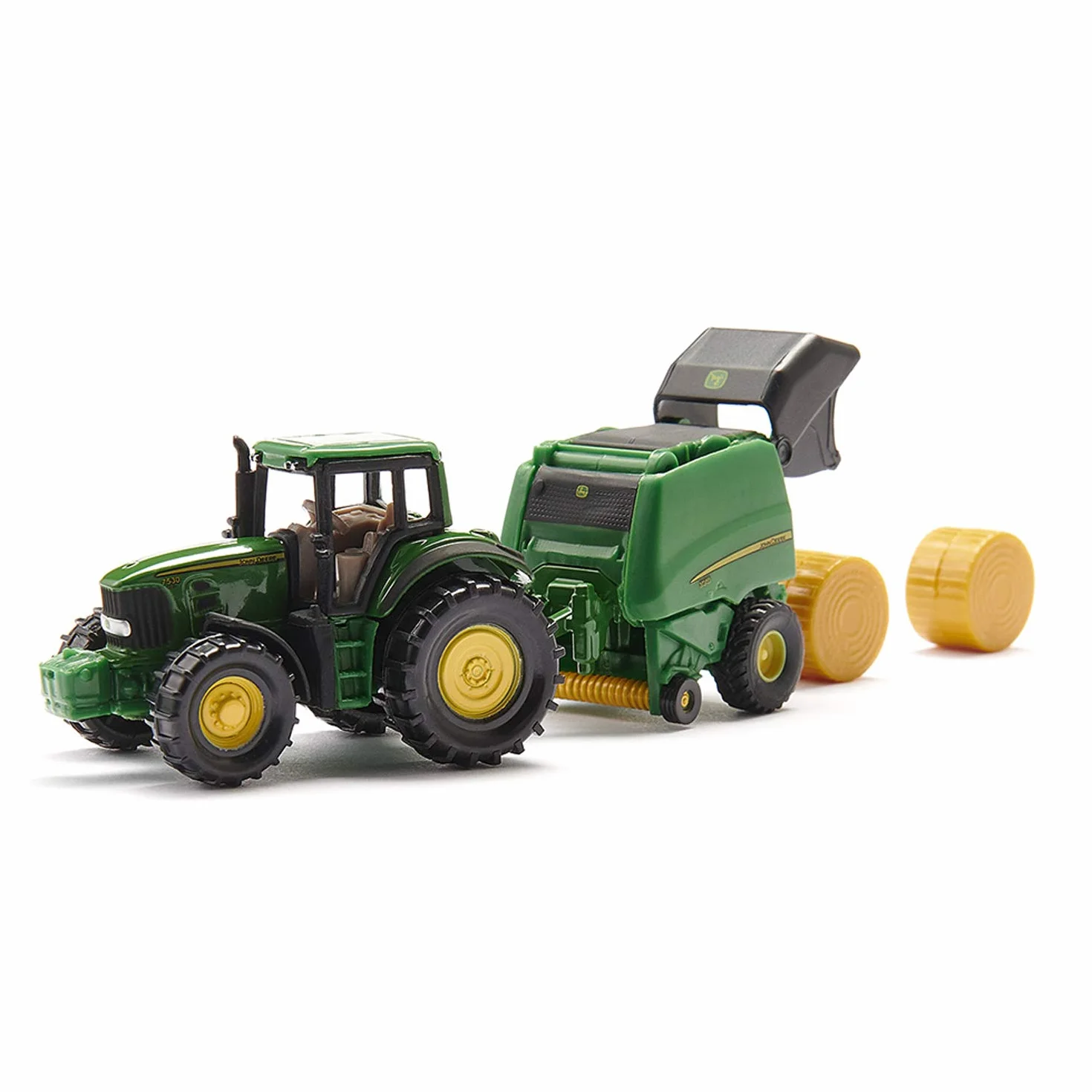 Siku 1665, John Deere Traktor z prasą do belowania, Z 2 belami siana, Metal,Tworzywo sztuczne, Zielony, Ruchome części