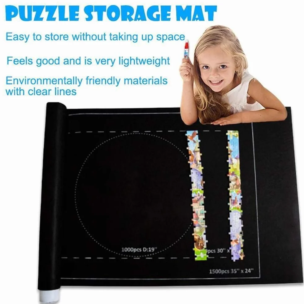 Puzzle Mata do przechowywania, filcowa zwijana mata do puzzli, koc podróżny, duża przenośna mata do puzzli, do domu, podróży, przechowywania mieści do 3000 sztuk, 66 x 117 cm (czarna)