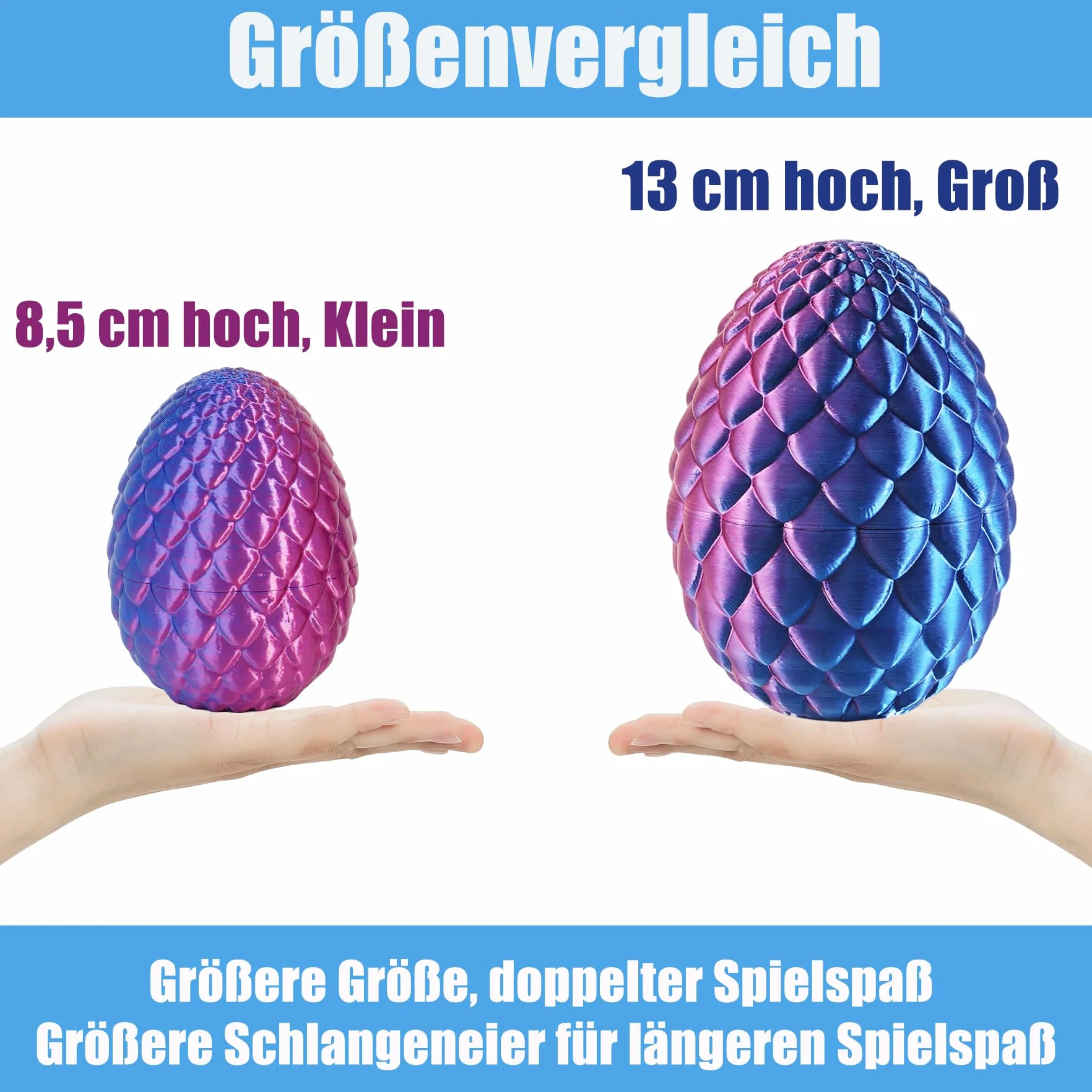 Joycabin Wąż z nadrukiem 3D, 45 cm, z jajkiem, z nadrukiem D, zabawka na Wielkanoc, nadruk 3D, jajko smocze, jaja węża, wielkanocne jaja węża, dla dzieci, na prezent, na biurko, do mieszkania