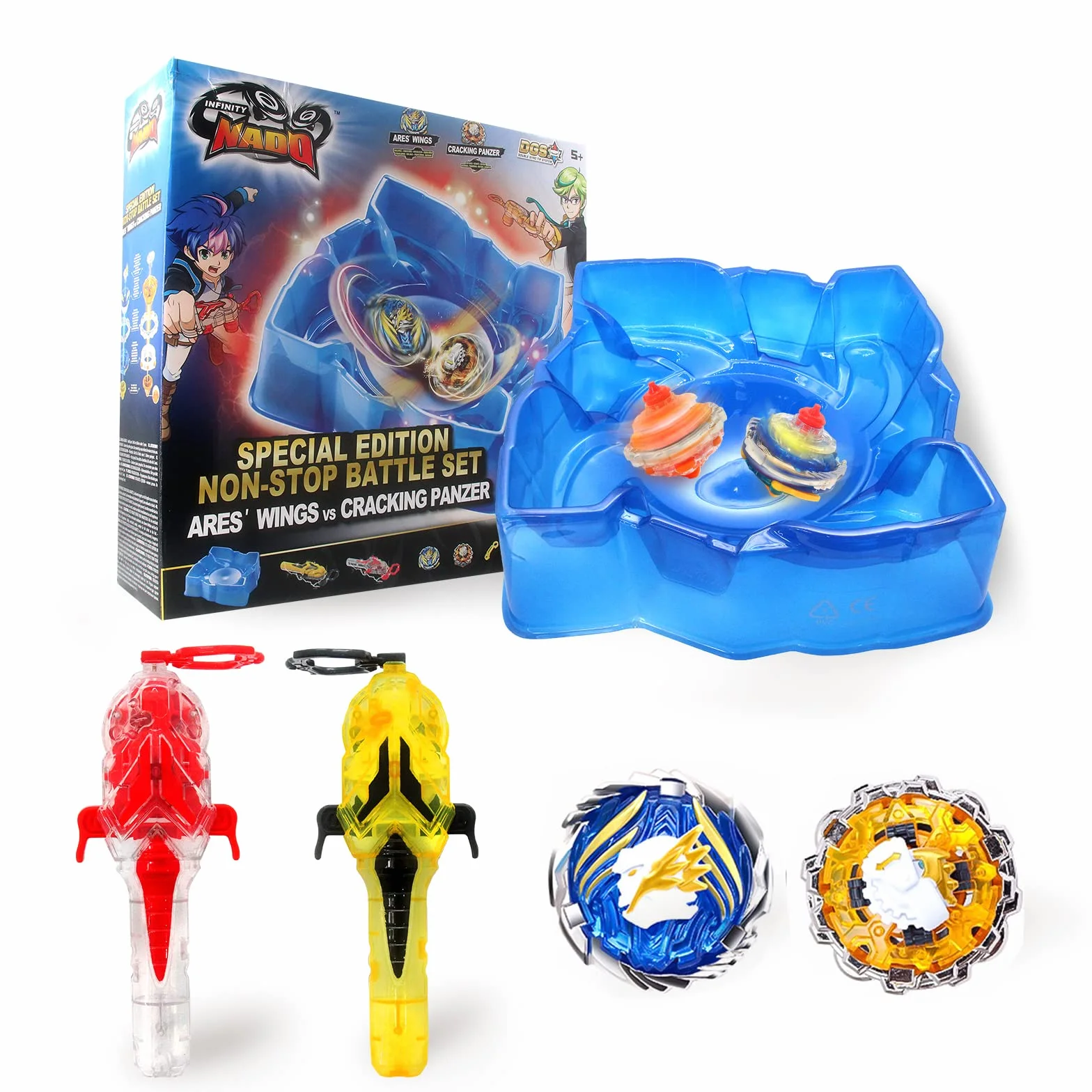 Infinity Nado Non-Stop Battle AreneSet, Pack of 2 Tops by ARE'S Wings and Cracking Tank, Spinning Tops for Kids Metal Toy Boys, Battle Tops Spinning Top Launcher, Spinning Tops boys from 5 years old