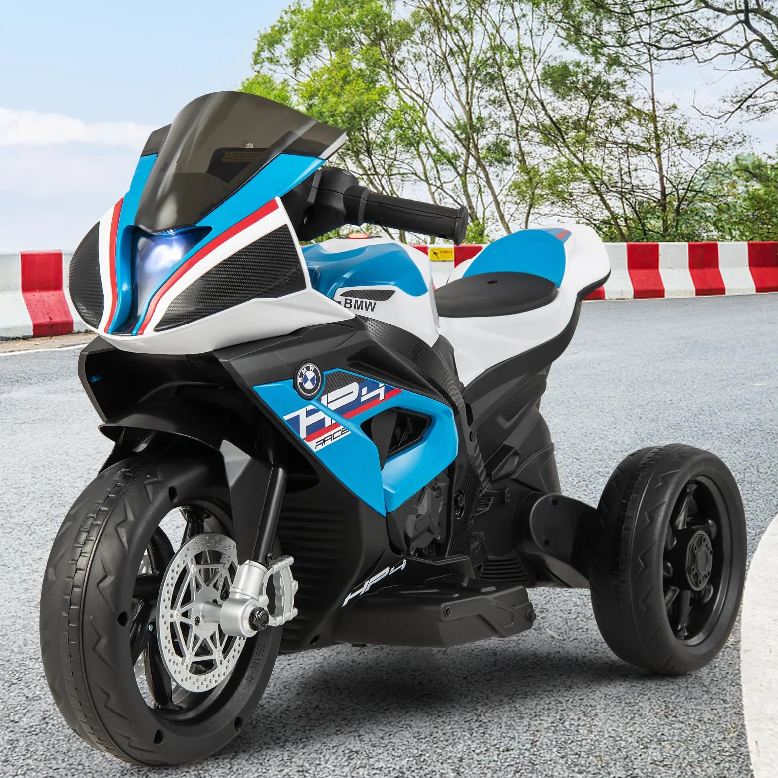GOPLUS 6 V BMW dziecięcy motocykl elektryczny z muzyką i reflektorami, dla dzieci 3-8 lat, trójkołowy pojazd z pedałem nożnym, obciążenie do 30 kg