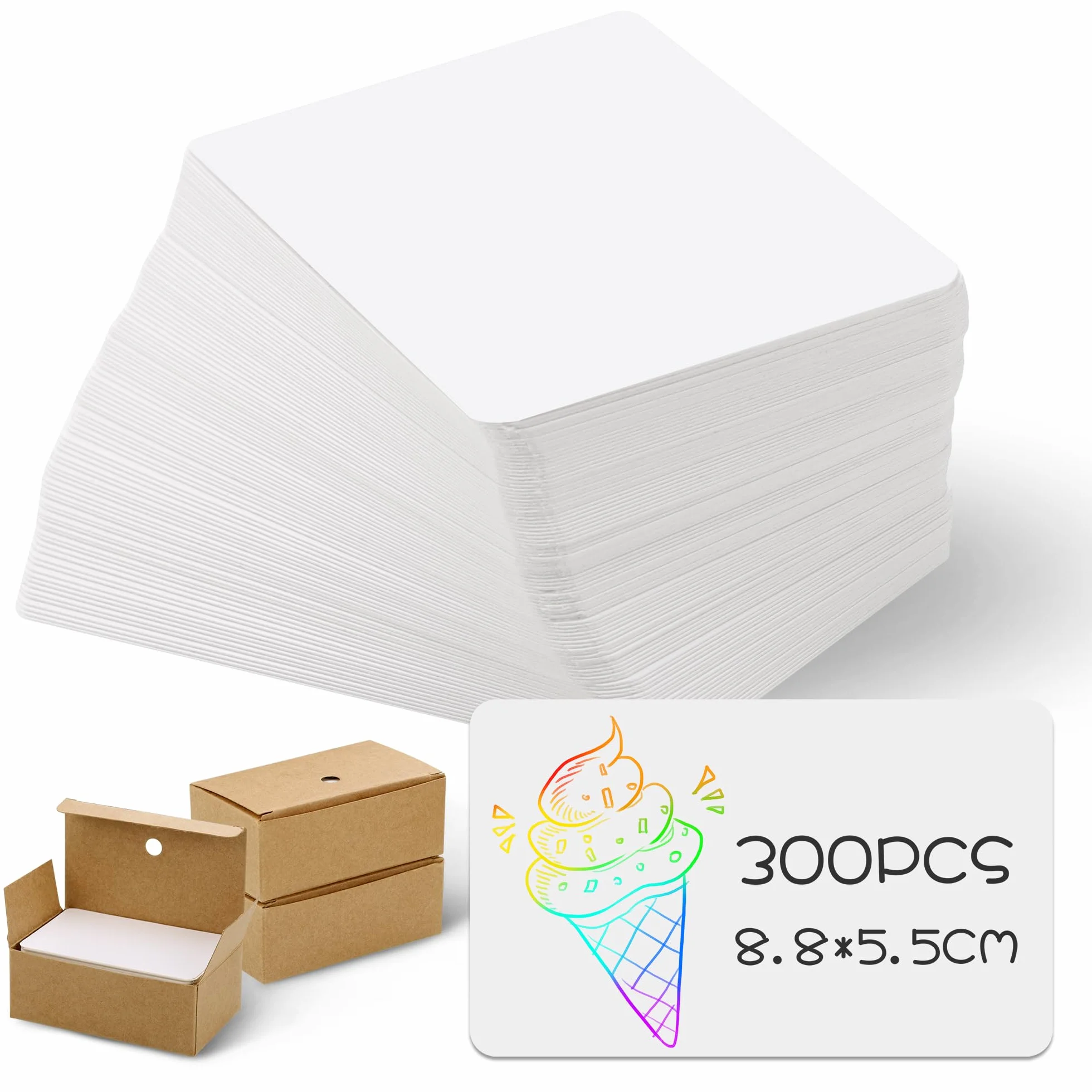 JIANTA 300 sztuk białych kartonów, 8,8 x 5,5 cm fiszki do gry, 250 g/m² białe, błyszczące i matowe, karty do gry, karty do nauki, biała kartka pocztowa