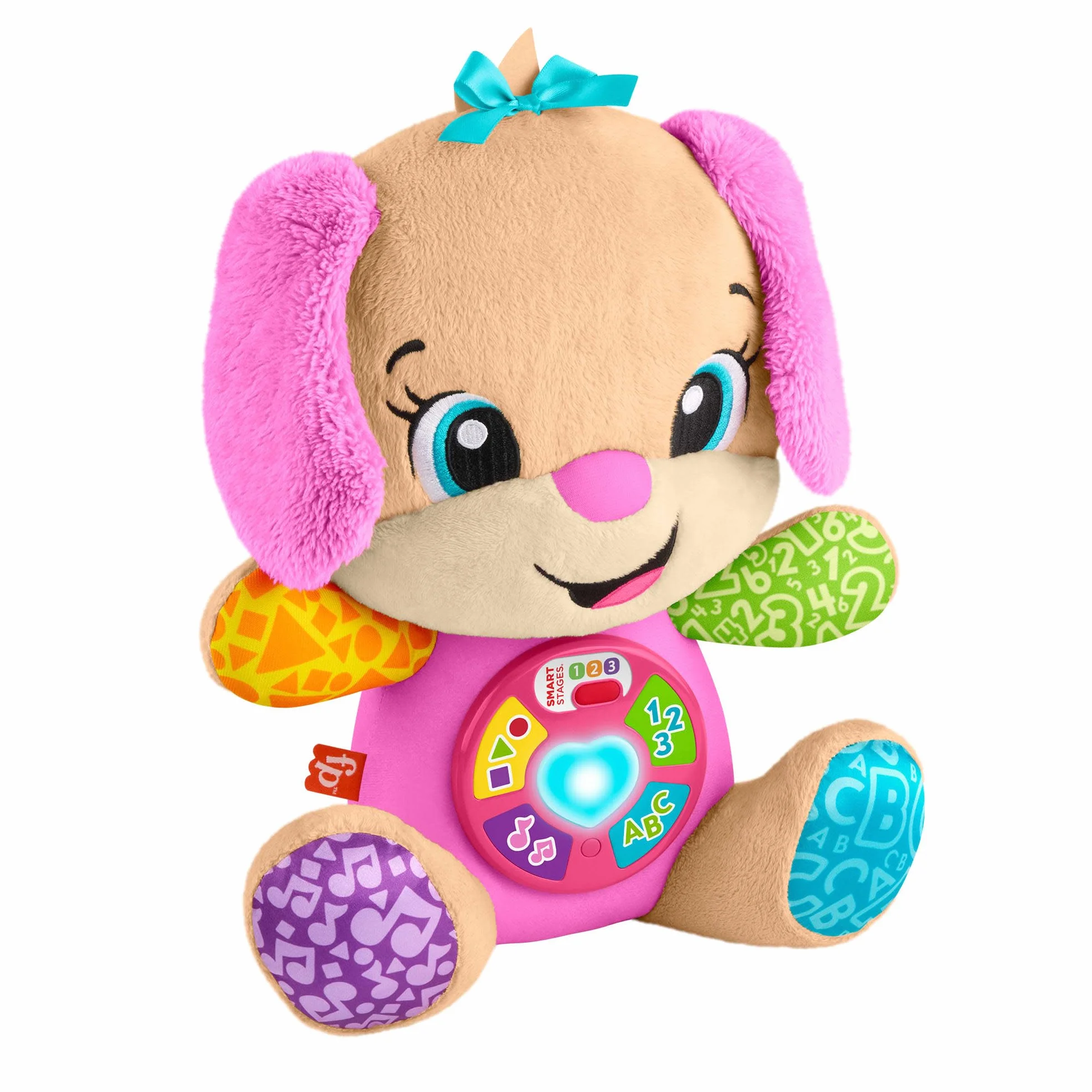Fisher-Price „Ucz się i śmiej!” Siostrzyczka Szczeniaczka Uczniaczka „Poziomy nauki” Edukacyjna interaktywna zabawka, wielojęzykowa: polski; węgierski; czeski; słowacki; angielski, piesek przytulanka