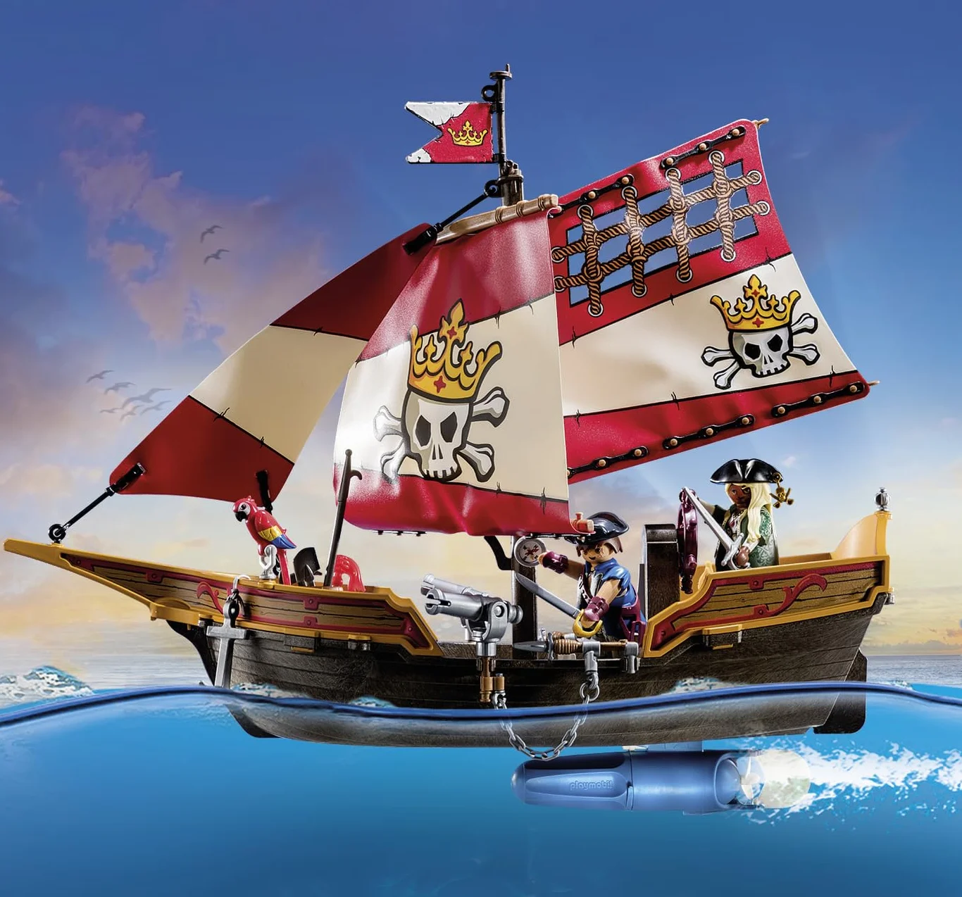 PLAYMOBIL Pirates 71418 Statek piracki, ciekawe, pirackie przygody na pełnym morzu, z bogatym wyposażeniem: teleskop, kompas i armaty, od 4 roku życia
