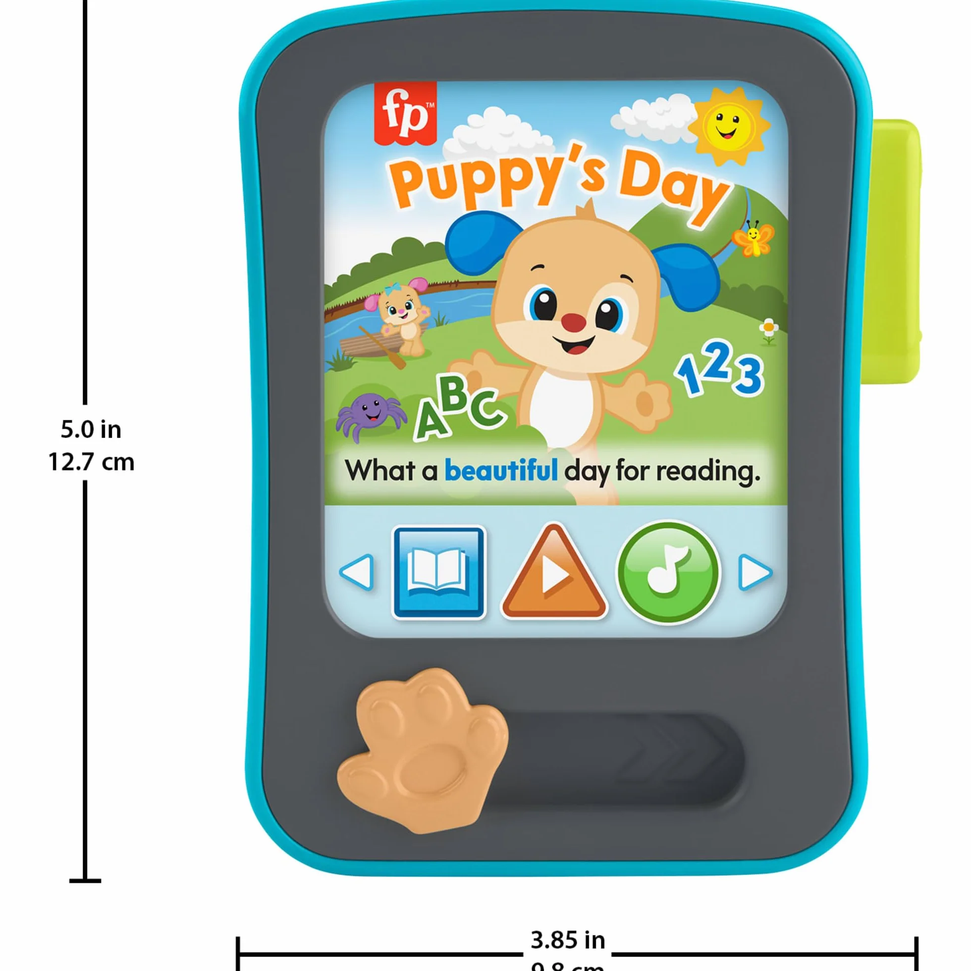 Fisher-Price Zabawka edukacyjna dla niemowląt, śmiech i ucz się, czytnik historii szczeniaka, tablet z muzyką i światłami, dla dzieci w wieku od 6 miesięcy, wersja wielojęzyczna: angielski, francuski