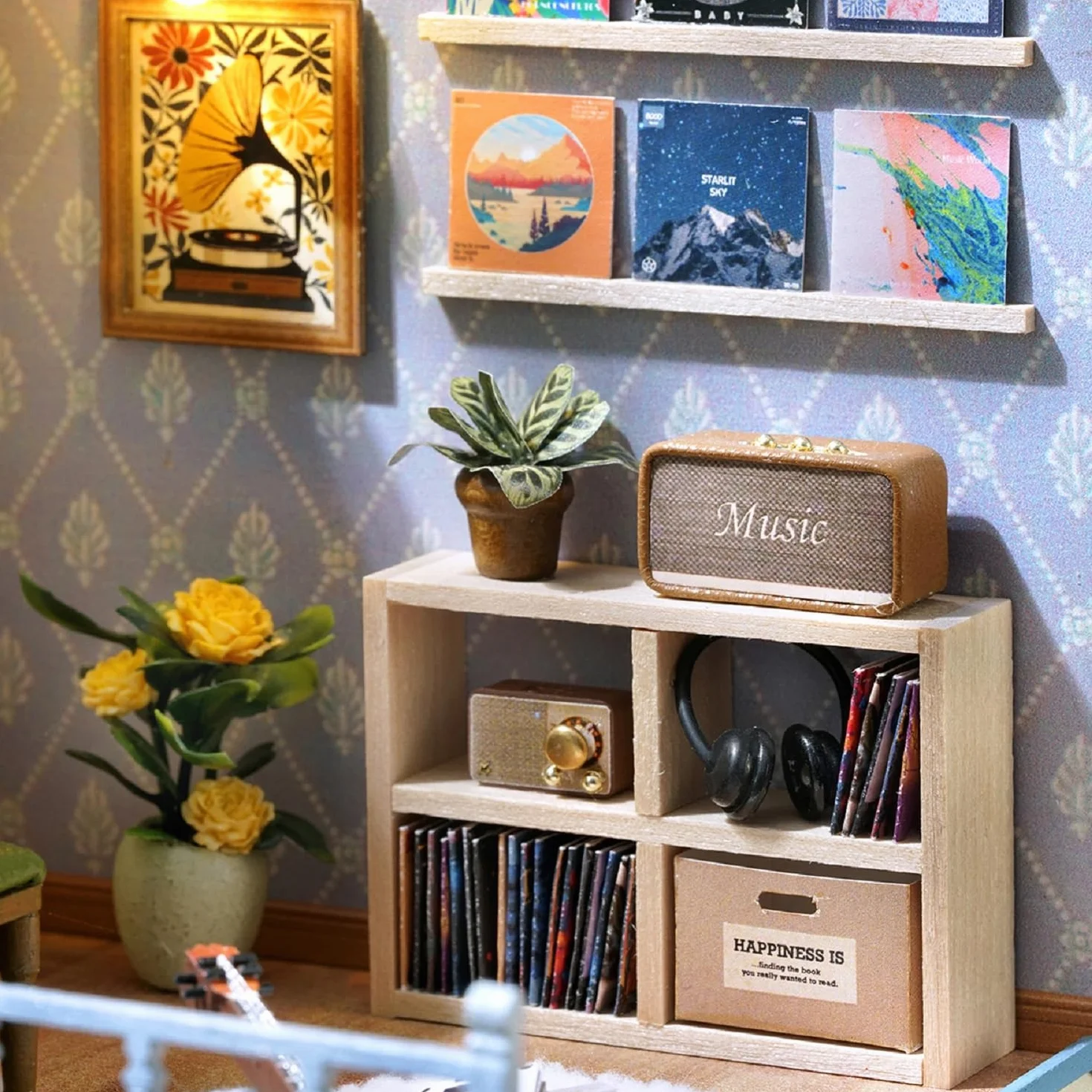 CUTEROOM DIY miniaturowy domek dla lalek - kreatywny drewniany model 3D z oświetleniem LED i ruchem muzycznym - zestaw konstrukcyjny dla dorosłych, wystrój domu - melodia