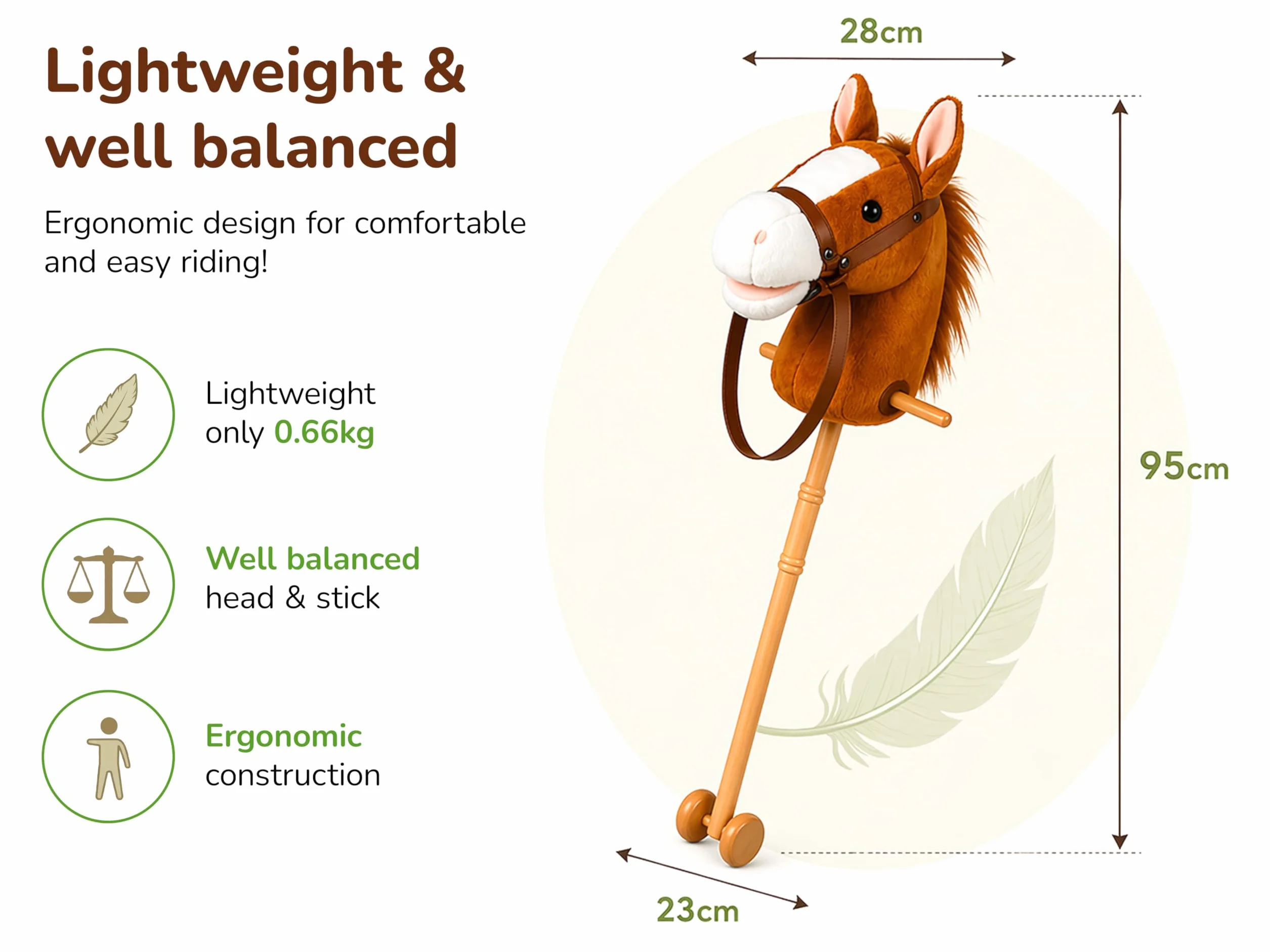 Hobby Horse - Koń na Kiju z Efektami Ryczenia, Głowa Konia A4 z Ogłowiem, Lekka i Ergonomiczna konstrukcja, Zabawa dla dzieci 3+ na świeżym powietrzu